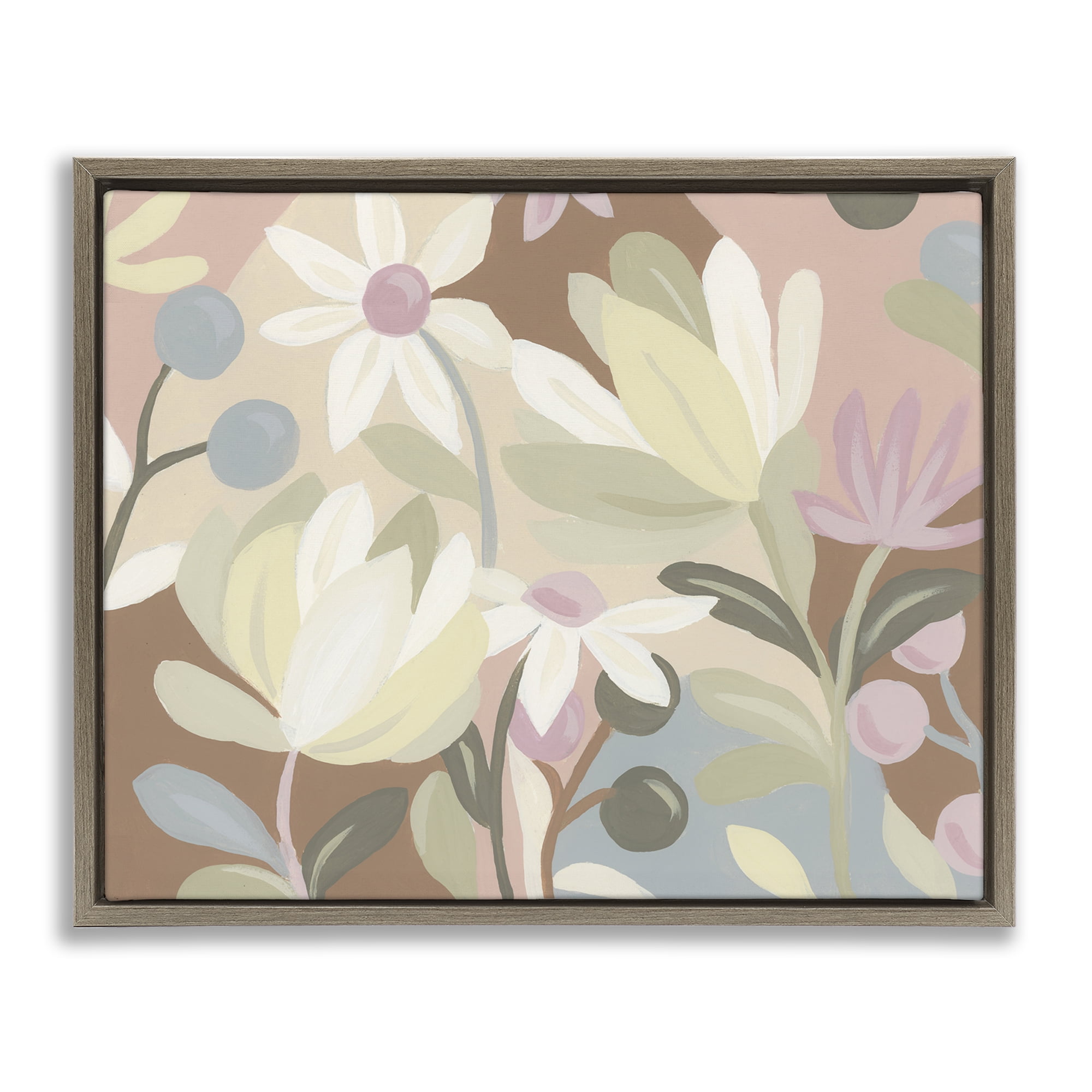 Stupell Industries Modern Tangled Blooms Plants & Flowers Painting Brown Floater Framed Canvas Art Print Wall Art, 31 x 25