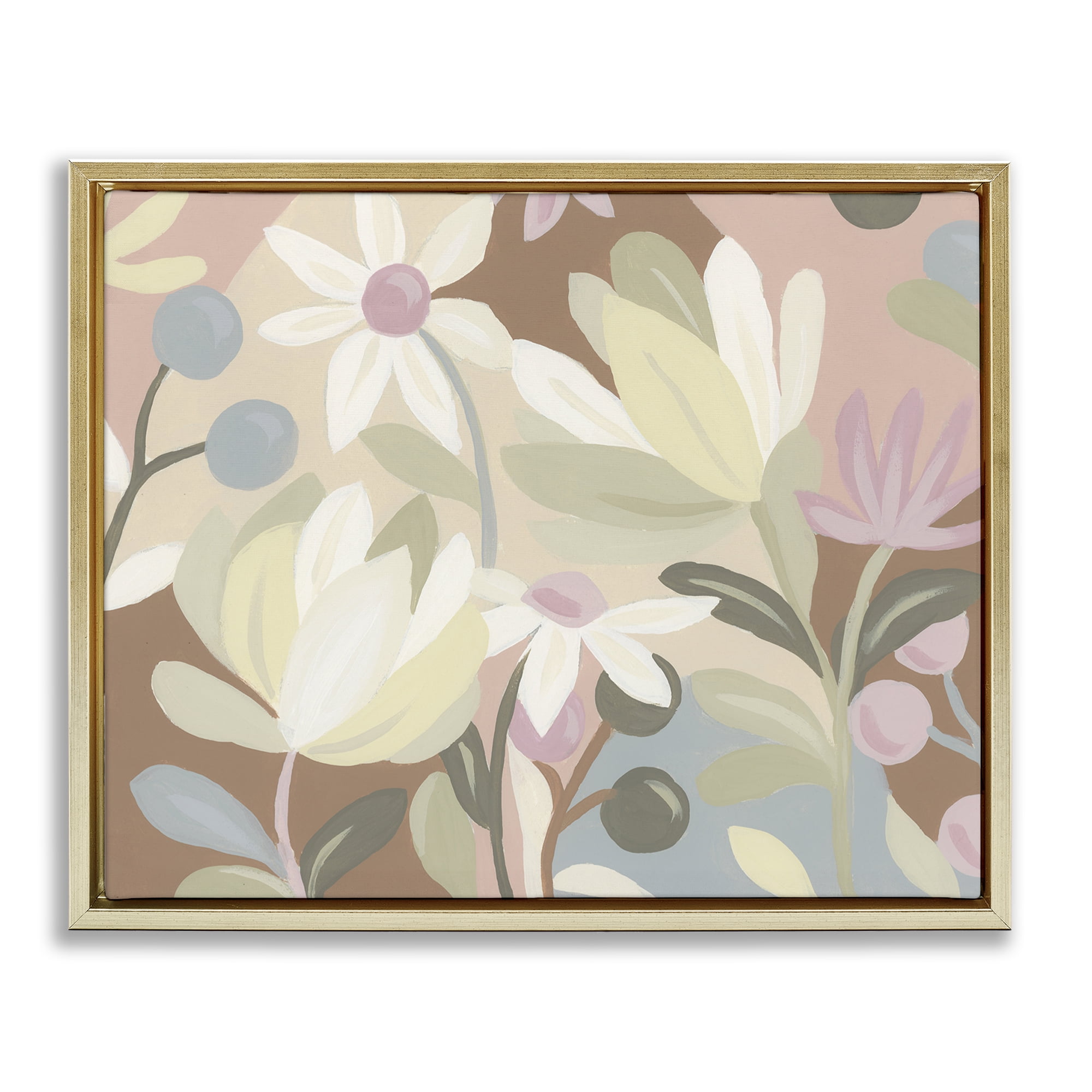 Stupell Industries Modern Tangled Blooms Plants & Flowers Painting Gold Floater Framed Canvas Art Print Wall Art, 21 x 17