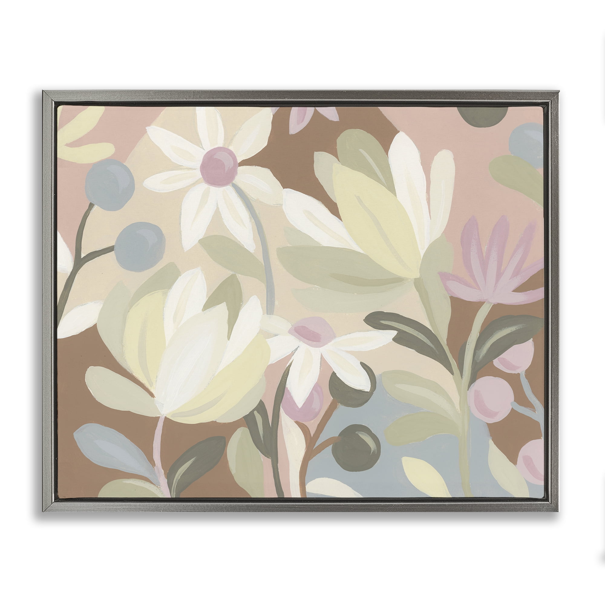Stupell Industries Modern Tangled Blooms Plants & Flowers Painting Gray Floater Framed Canvas Art Print Wall Art, 21 x 17