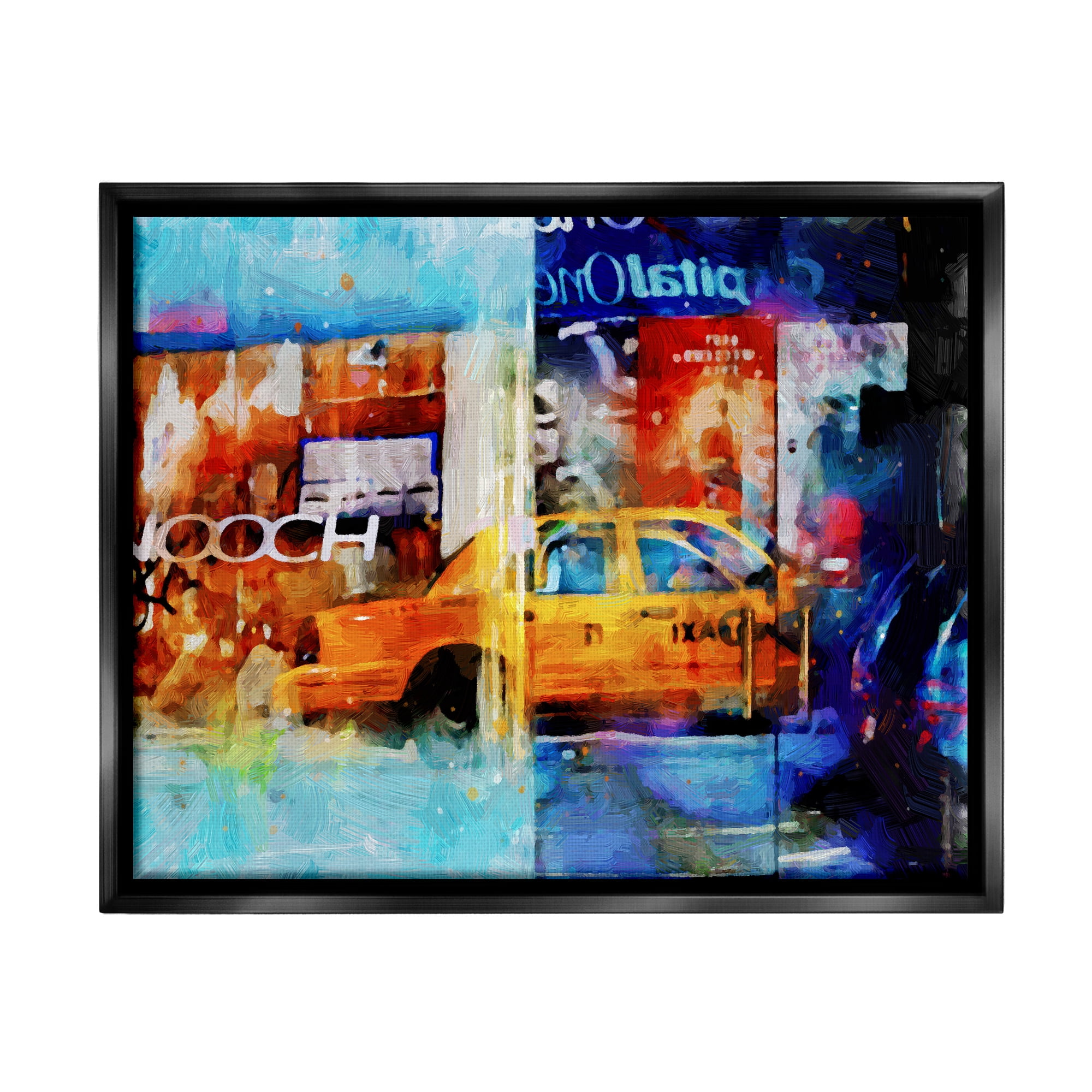 Stupell Industries Modern Taxi Collage Transportation Painting Black Floater Framed Art Print Wall Art, 21 x 17