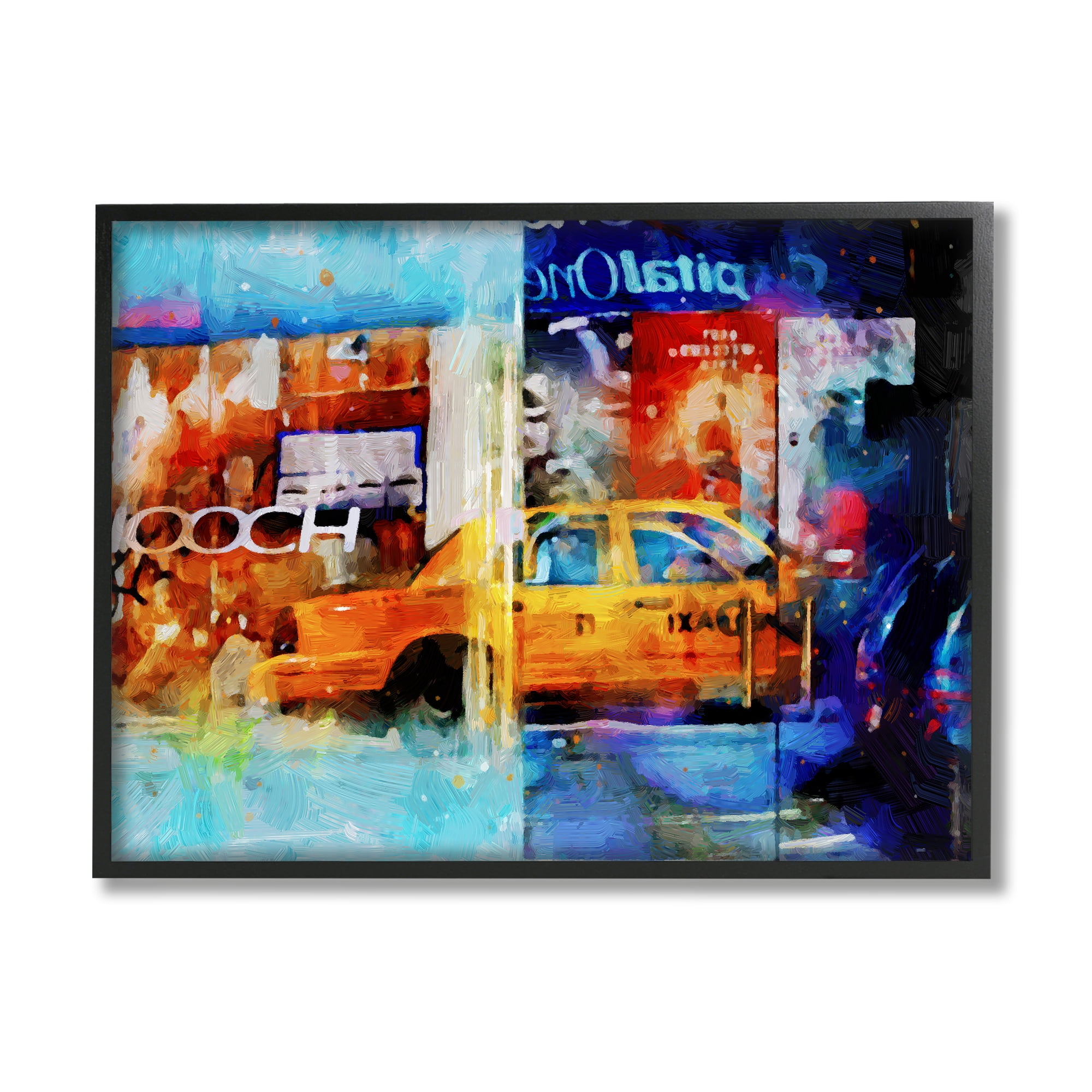 Stupell Industries Modern Taxi Collage Transportation Painting Black Framed Art Print Wall Art, 14 x 11