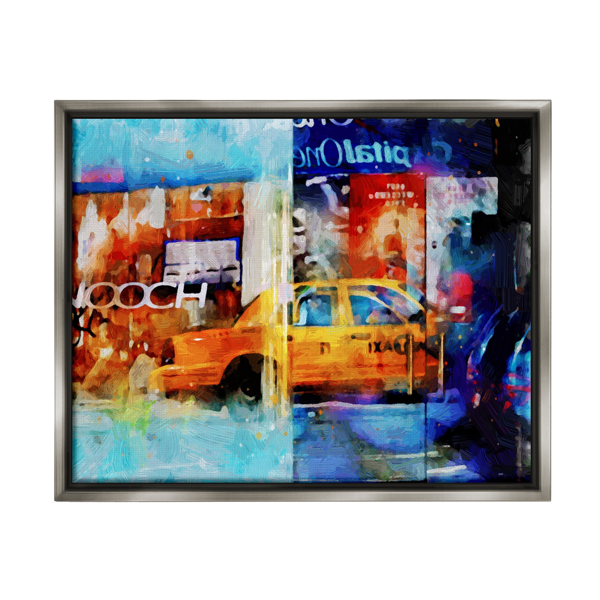 Stupell Industries Modern Taxi Collage Transportation Painting Gray Floater Framed Art Print Wall Art, 21 x 17