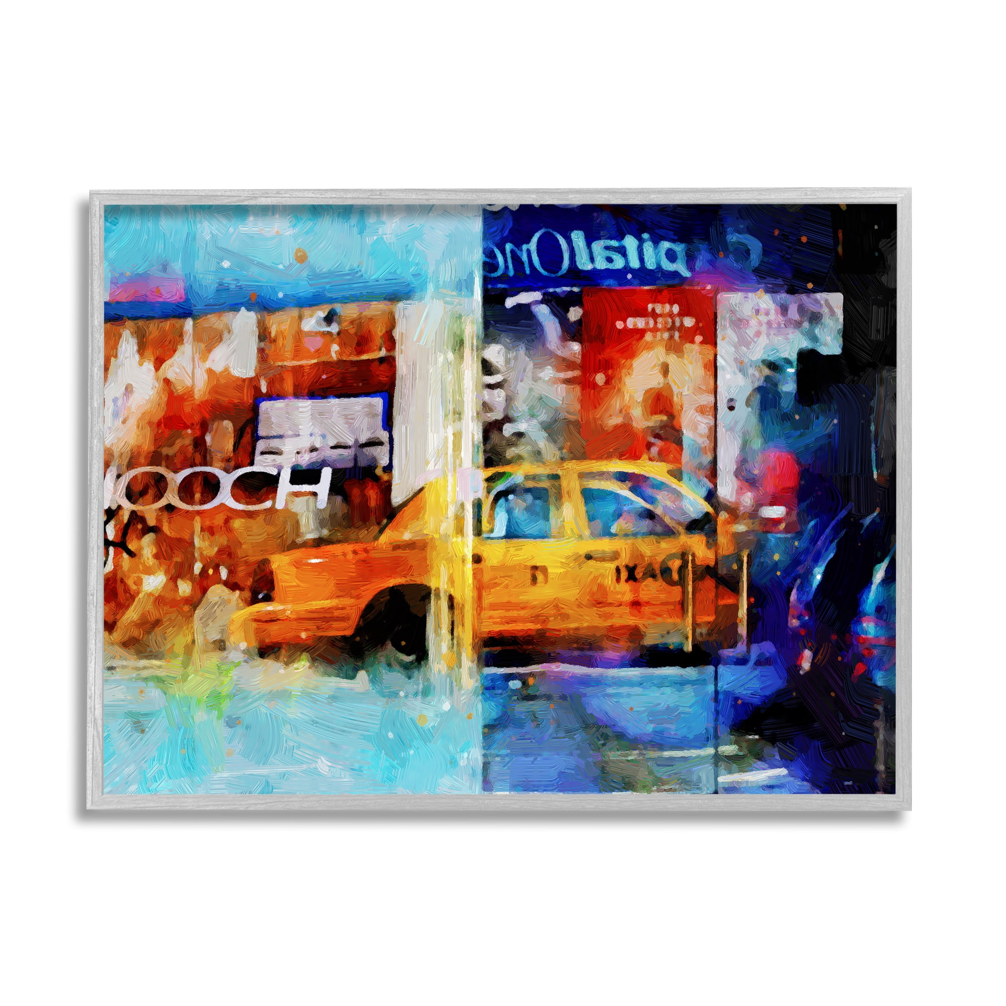 Stupell Industries Modern Taxi Collage Transportation Painting Gray Framed Art Print Wall Art, 20 x 16