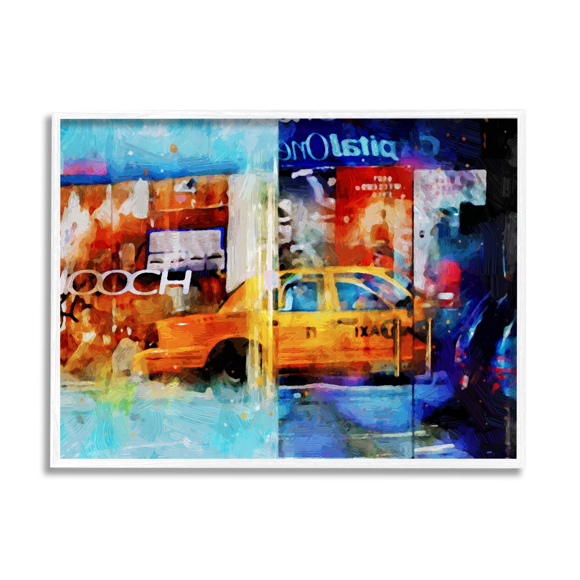 Stupell Industries Modern Taxi Collage Transportation Painting White Framed Art Print Wall Art, 20 x 16
