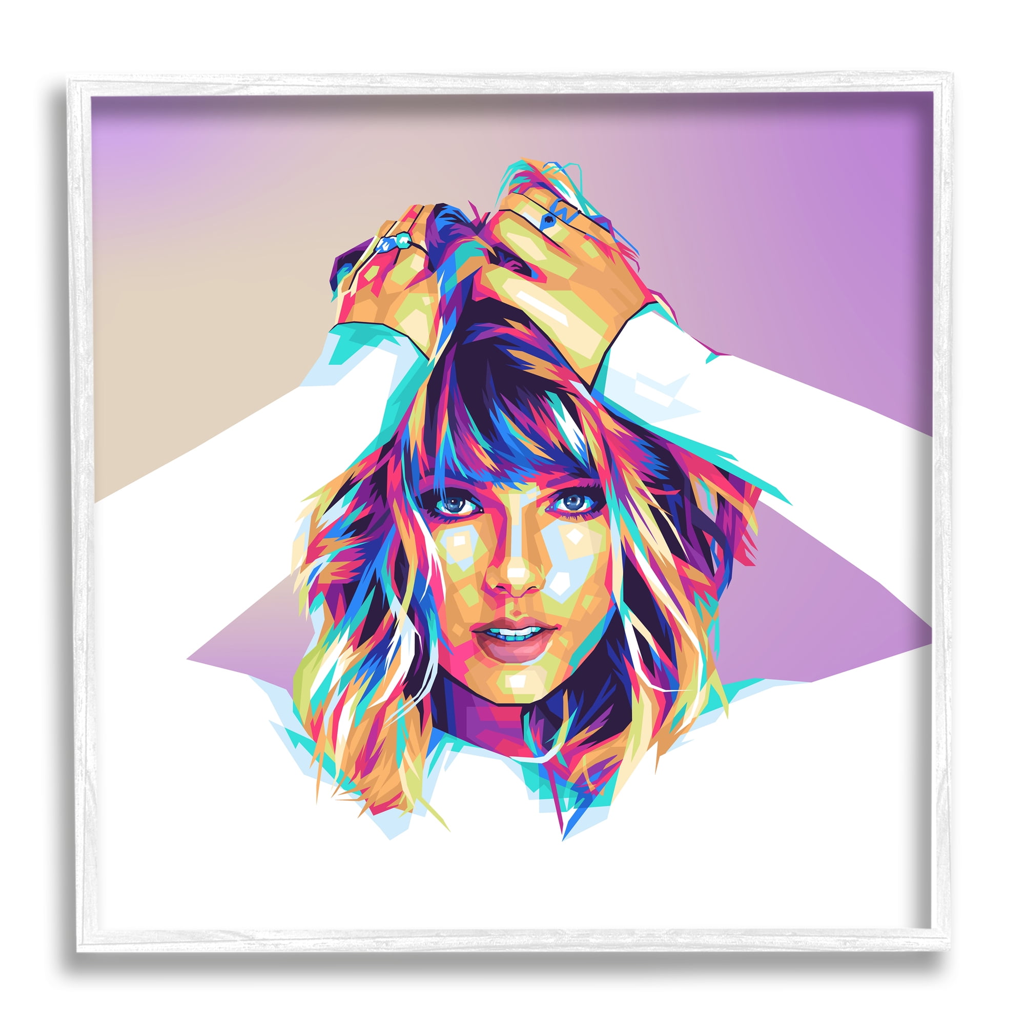 Colorful Abstract Celebrity Portrait on Canvas with White Frame