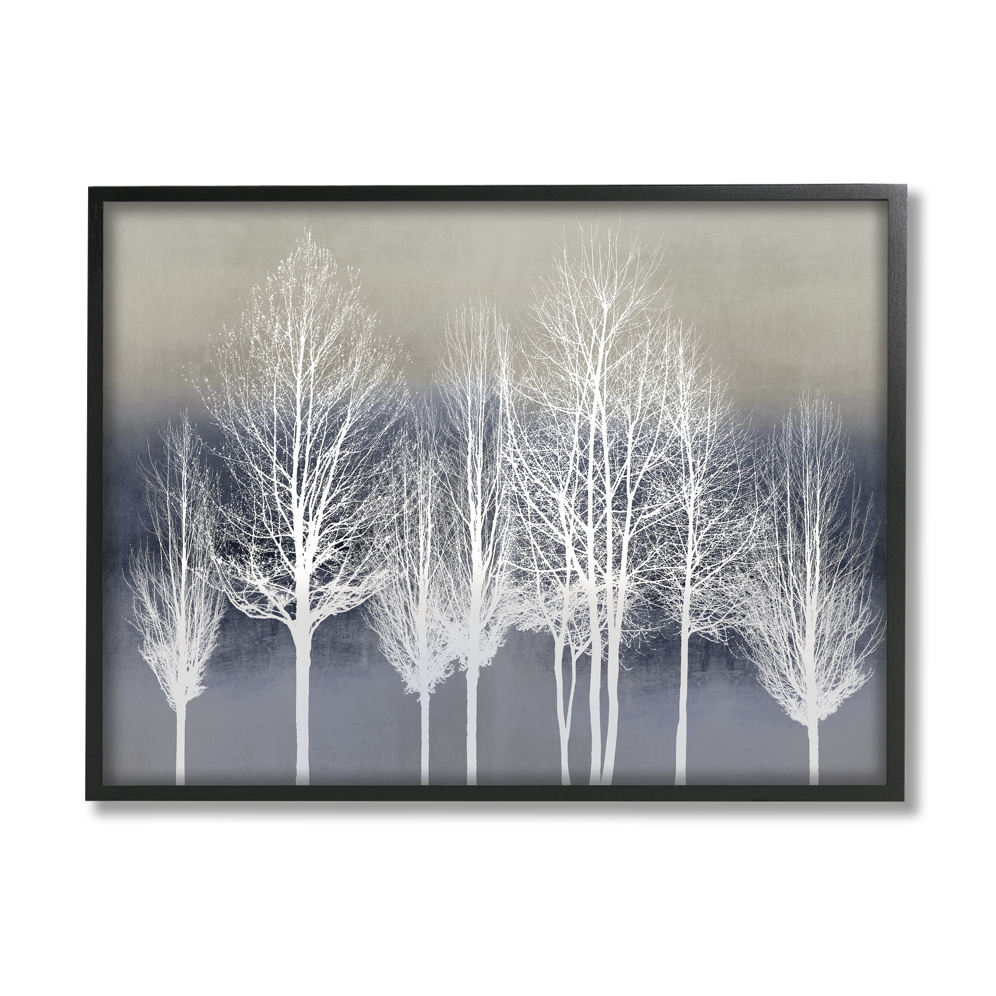 Stupell Industries Modern Tree Forest Winter Landscape over Pattern Cabin Painting Black Framed Art Print Wall Art, 24 x 30, Design by Kate Bennett