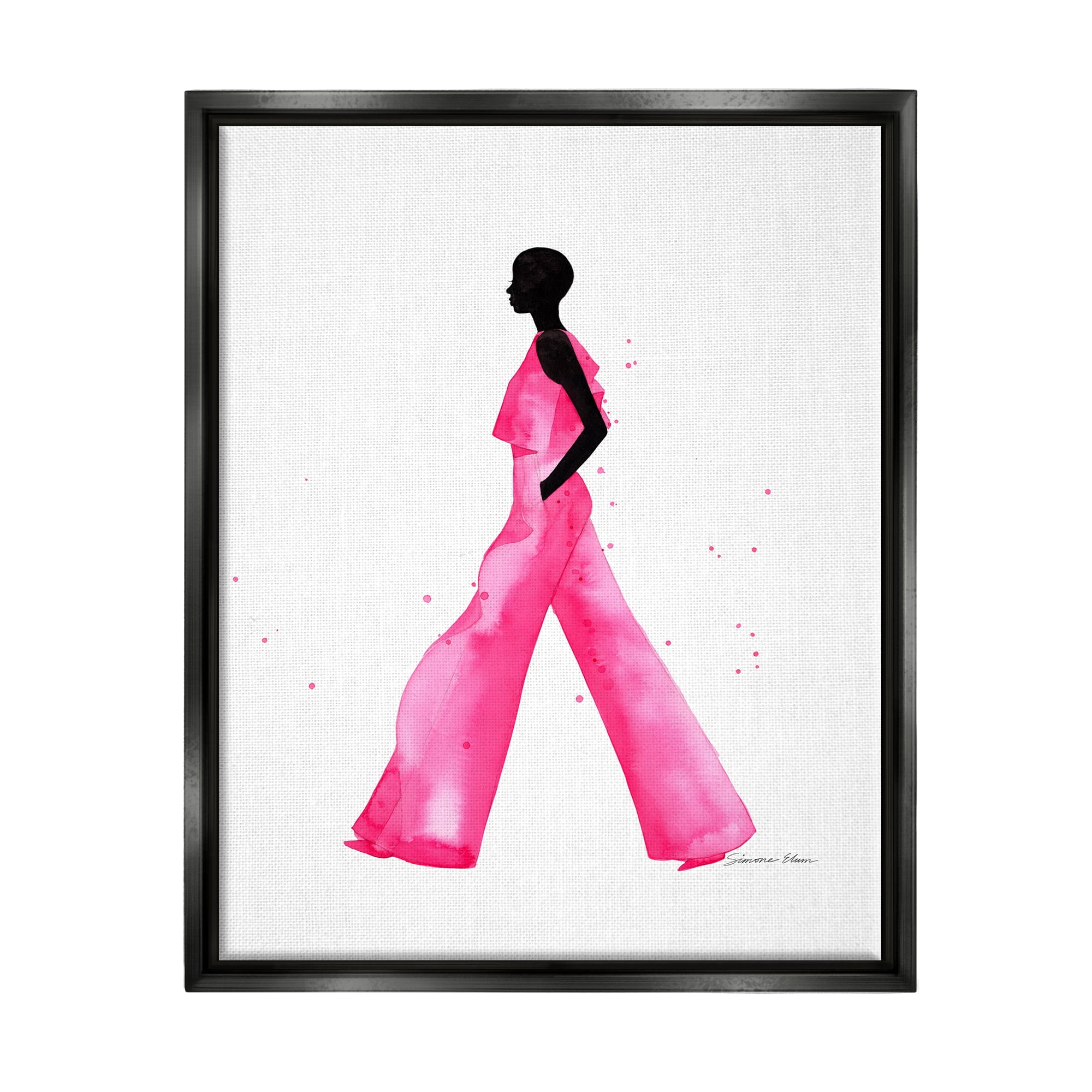 Stupell Industries Modern Trendy Girl Beauty & Fashion Painting Black Floater Framed Art Print Wall Art, 17 x 21