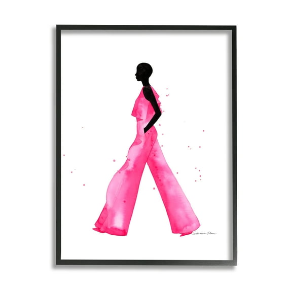 Stupell Modern Trendy Girl Beauty & Fashion Painting Black Framed Art Print Wall Art, 24 x 30