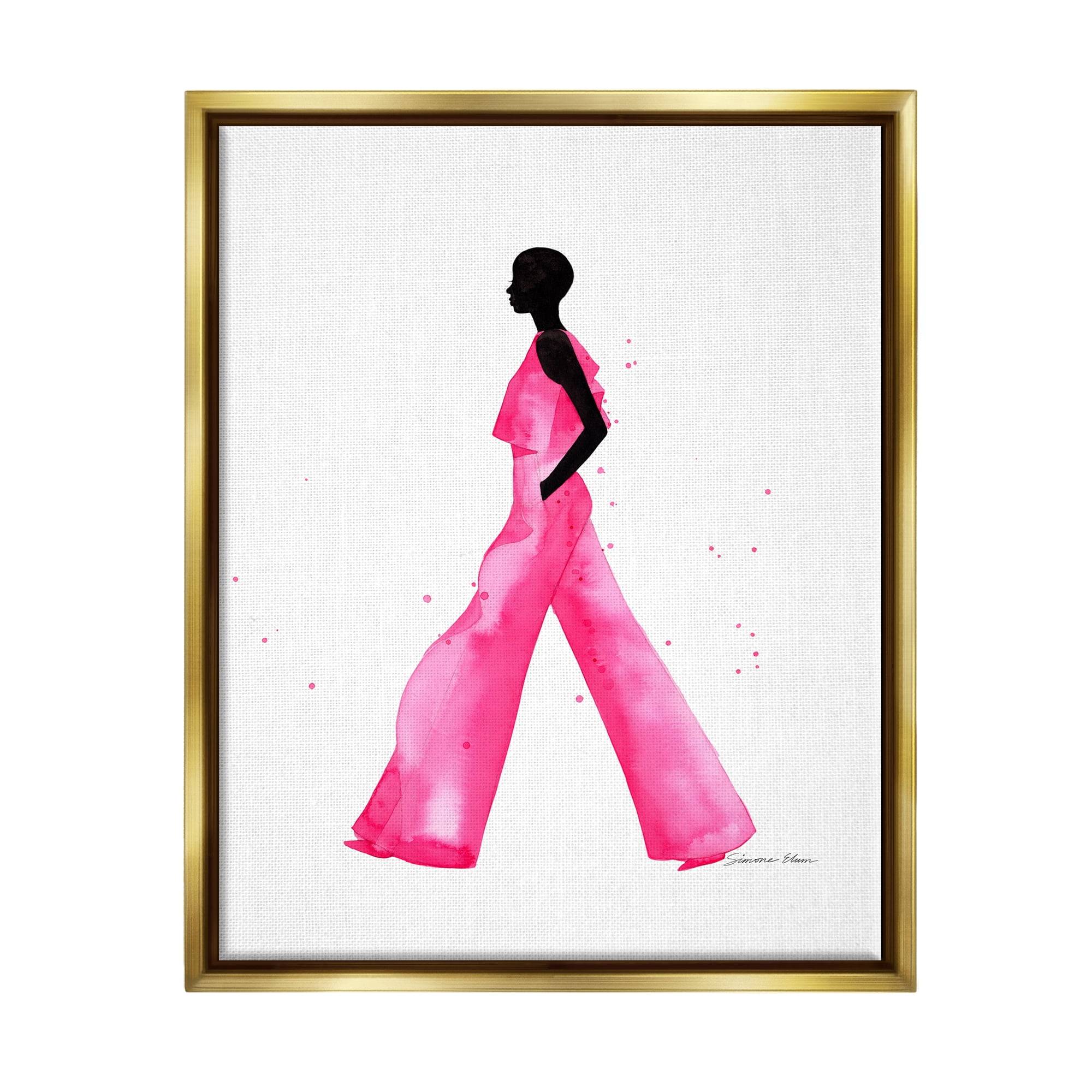 Stupell Industries Modern Trendy Girl Beauty & Fashion Painting Gold Floater Framed Art Print Wall Art, 25 x 31
