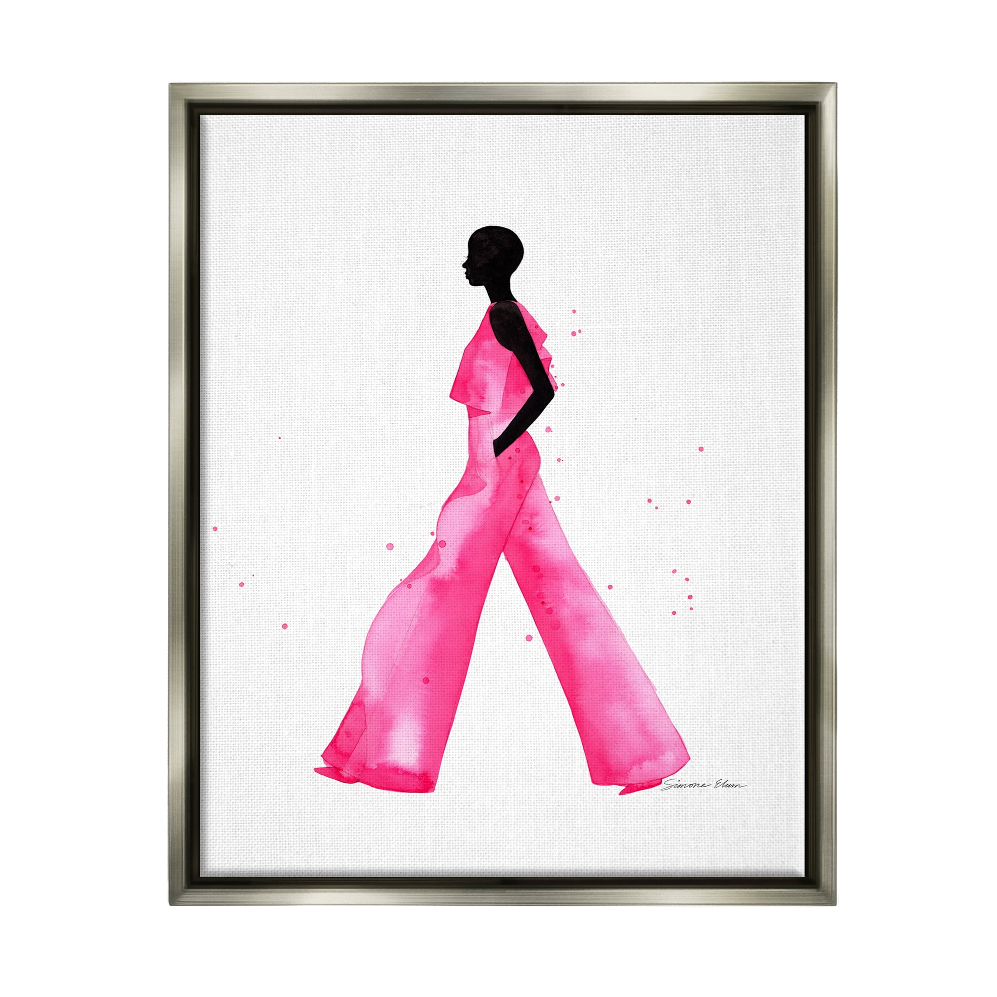 Stupell Industries Modern Trendy Girl Beauty & Fashion Painting Gray Floater Framed Art Print Wall Art, 25 x 31