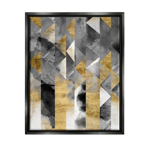 Stupell Industries Modern Triangular Stripes Sharp Geometric Pattern Jet Black Framed Floating Canvas Wall Art, 16x20, by Chariklia Zarris