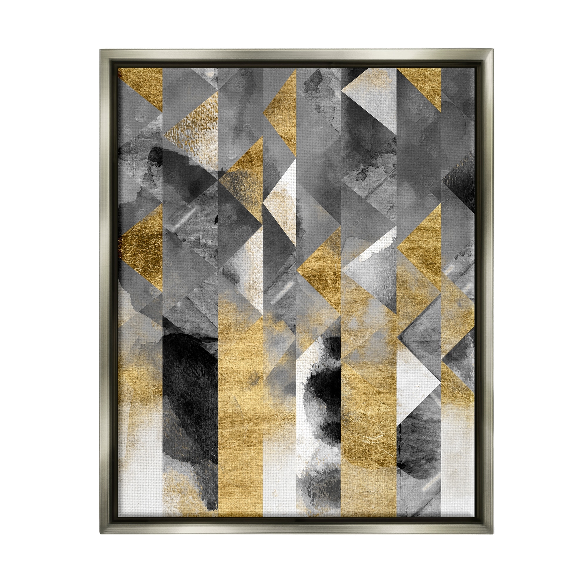 Stupell Industries Modern Triangular Stripes Sharp Geometric Pattern Luster Gray Framed Floating Canvas Wall Art, 24x30, by Chariklia Zarris