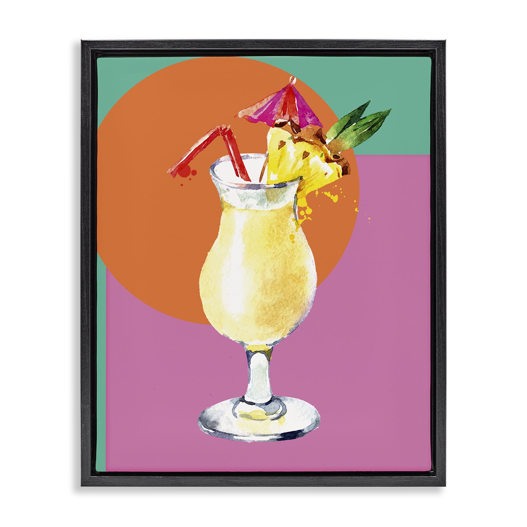 Stupell Industries Modern Tropical Cocktail Food & Beverage Painting Black Floater Framed Canvas Art Print Wall Art, 25 x 31