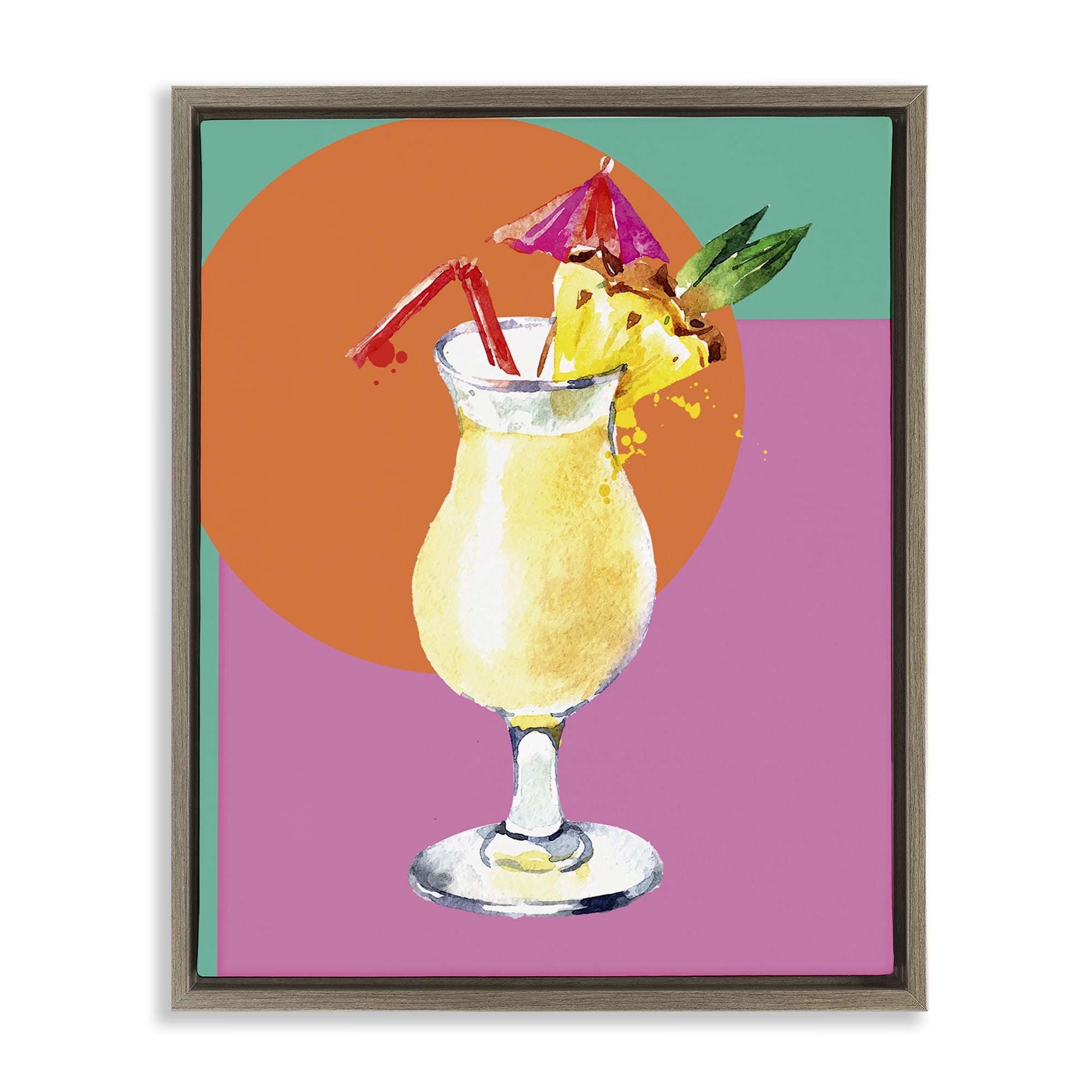 Stupell Industries Modern Tropical Cocktail Food & Beverage Painting Brown Floater Framed Canvas Art Print Wall Art, 17 x 21