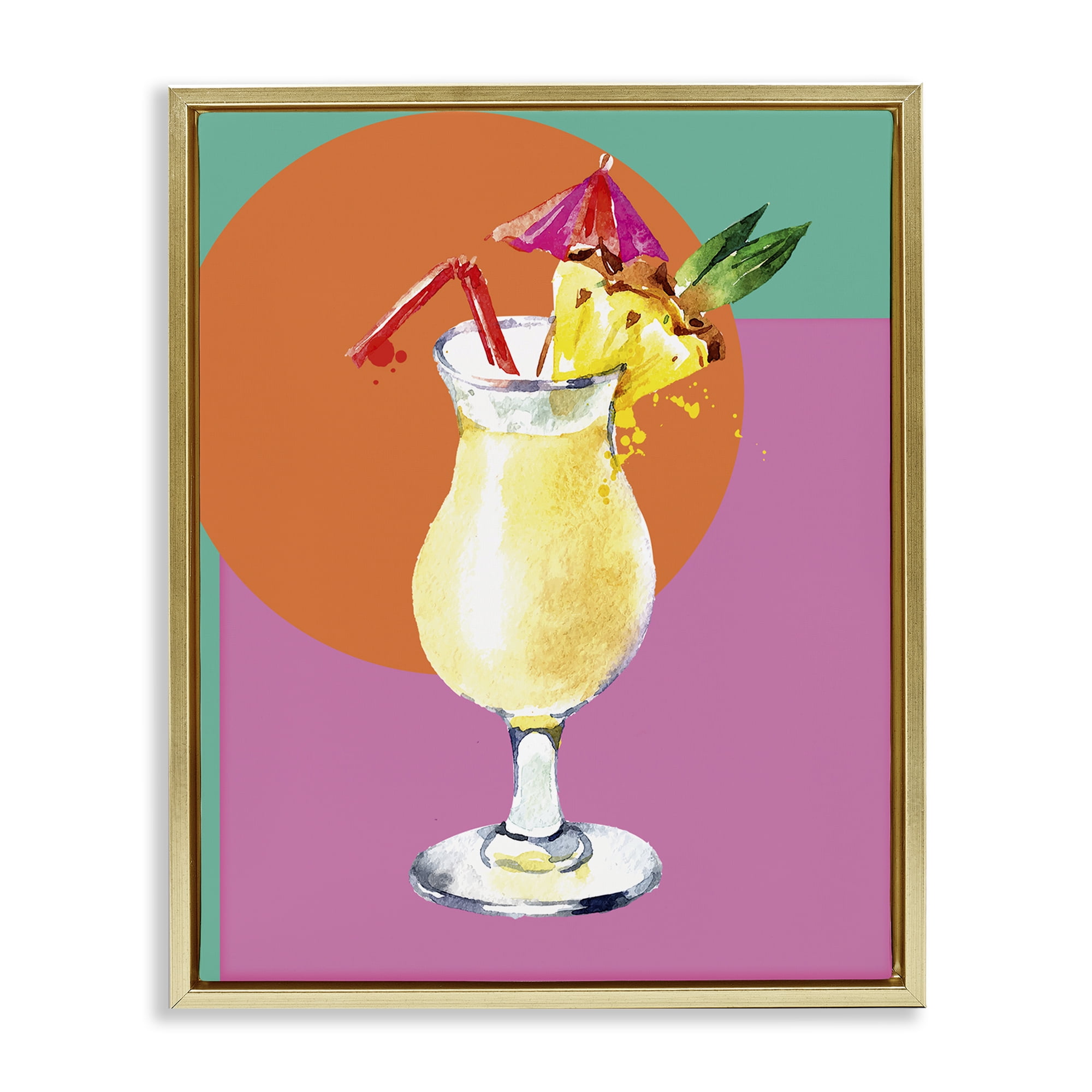 Stupell Industries Modern Tropical Cocktail Food & Beverage Painting Gold Floater Framed Canvas Art Print Wall Art, 17 x 21