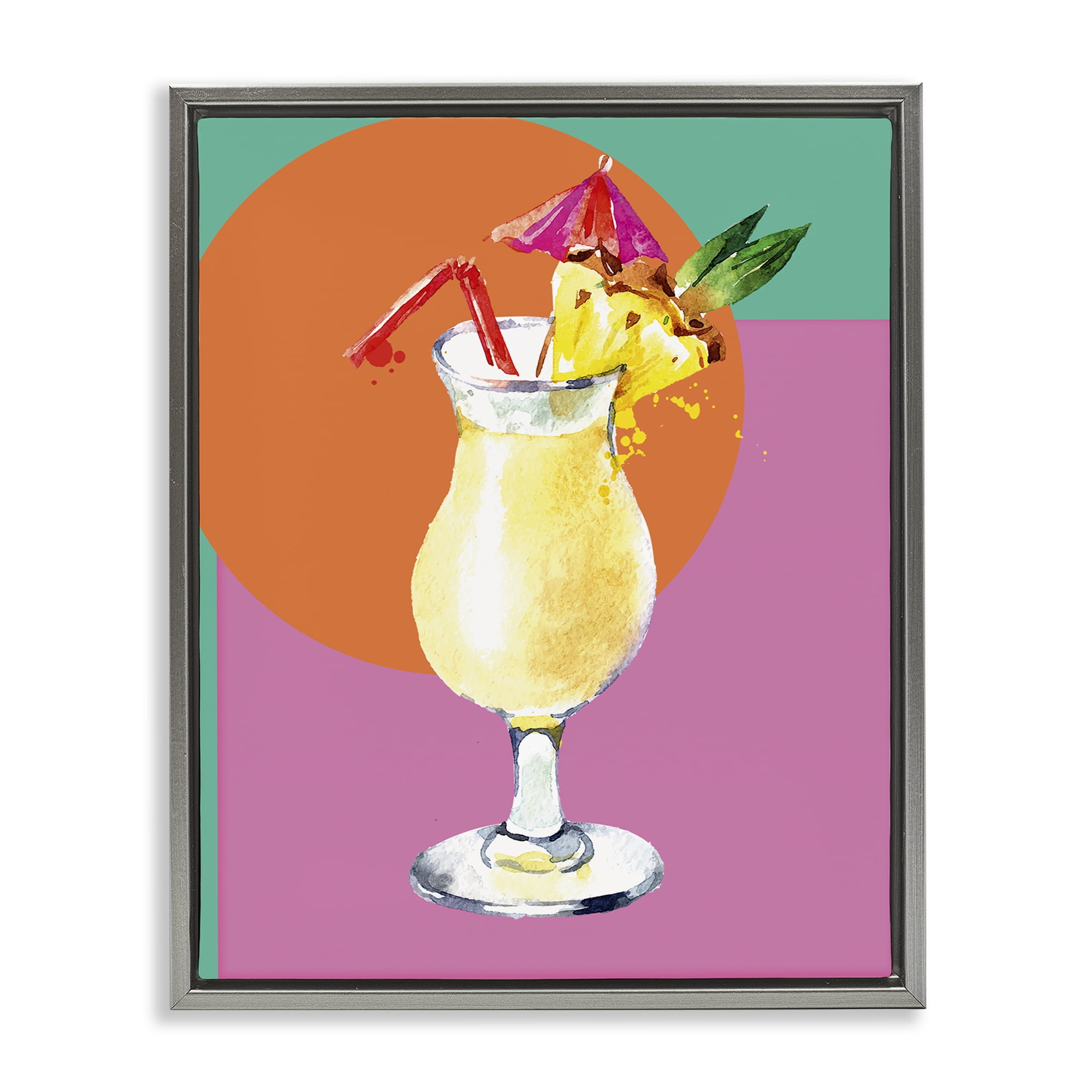 Stupell Industries Modern Tropical Cocktail Food & Beverage Painting Gray Floater Framed Canvas Art Print Wall Art, 17 x 21