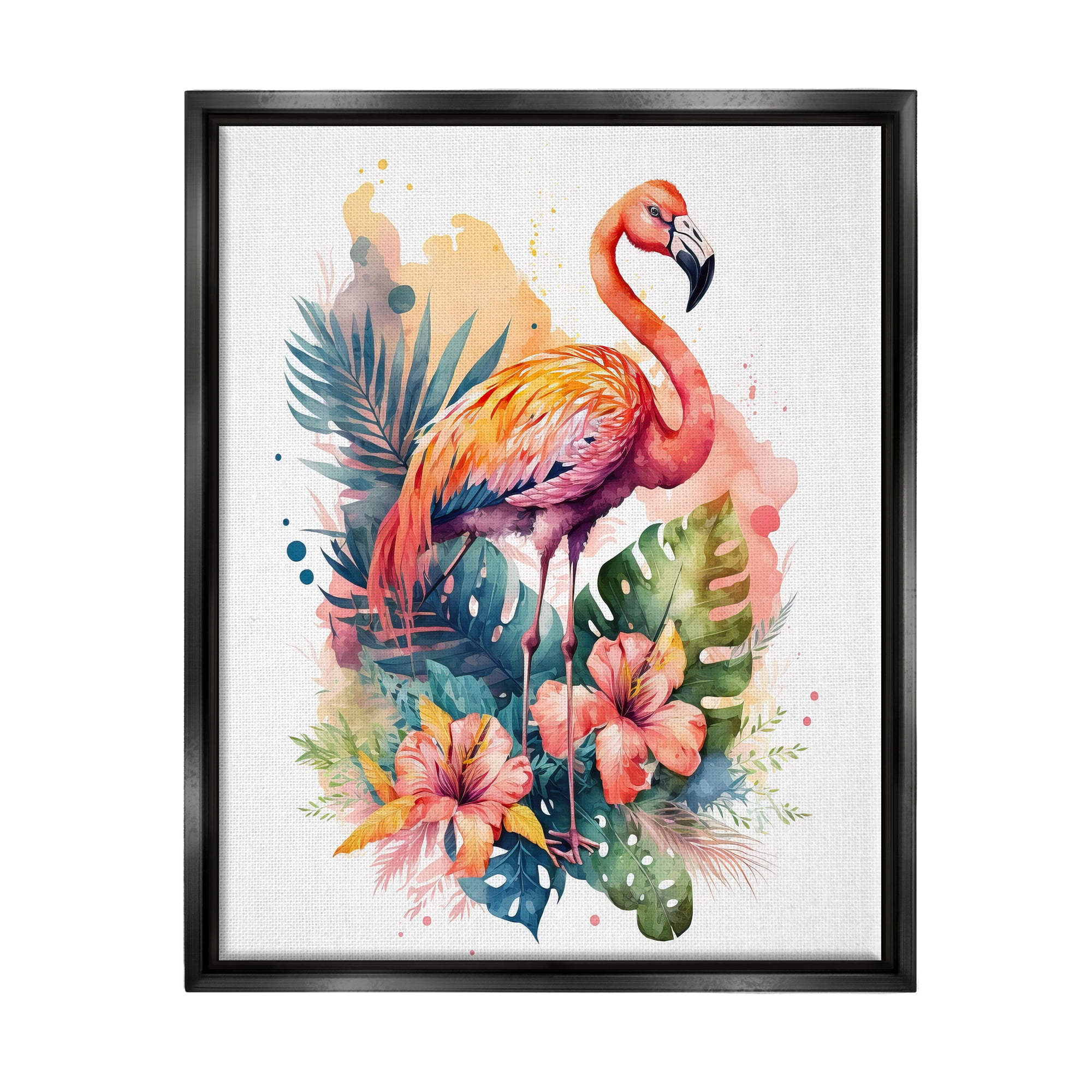 Stupell Industries Modern Tropical Flamingo Animals & Insects Painting Black Floater Framed Canvas Art Print Wall Art, 25 x 31