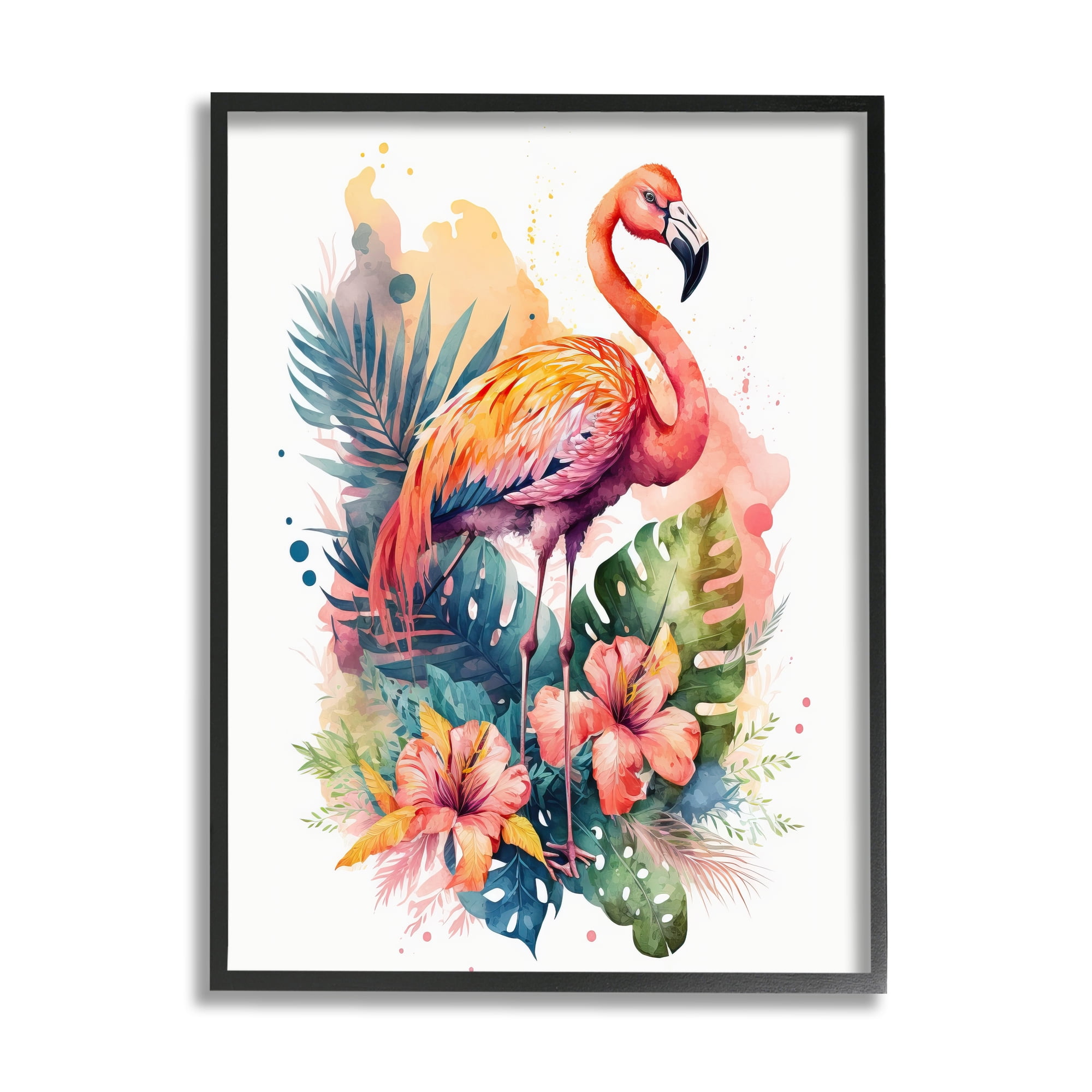 Tropical Flamingo Print on Canvas with Black Frame, 16 x 20