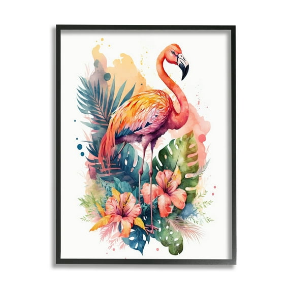Stupell Industries Modern Tropical Flamingo Animals & Insects Painting Black Framed Art Print Wall Art, 24 x 30
