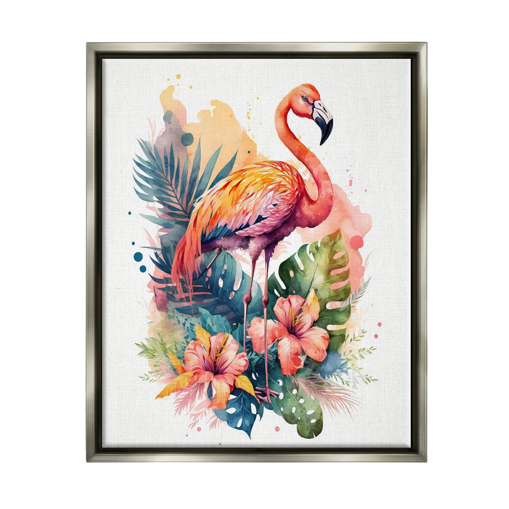 Stupell Industries Modern Tropical Flamingo Animals & Insects Painting Gray Floater Framed Canvas Art Print Wall Art, 25 x 31