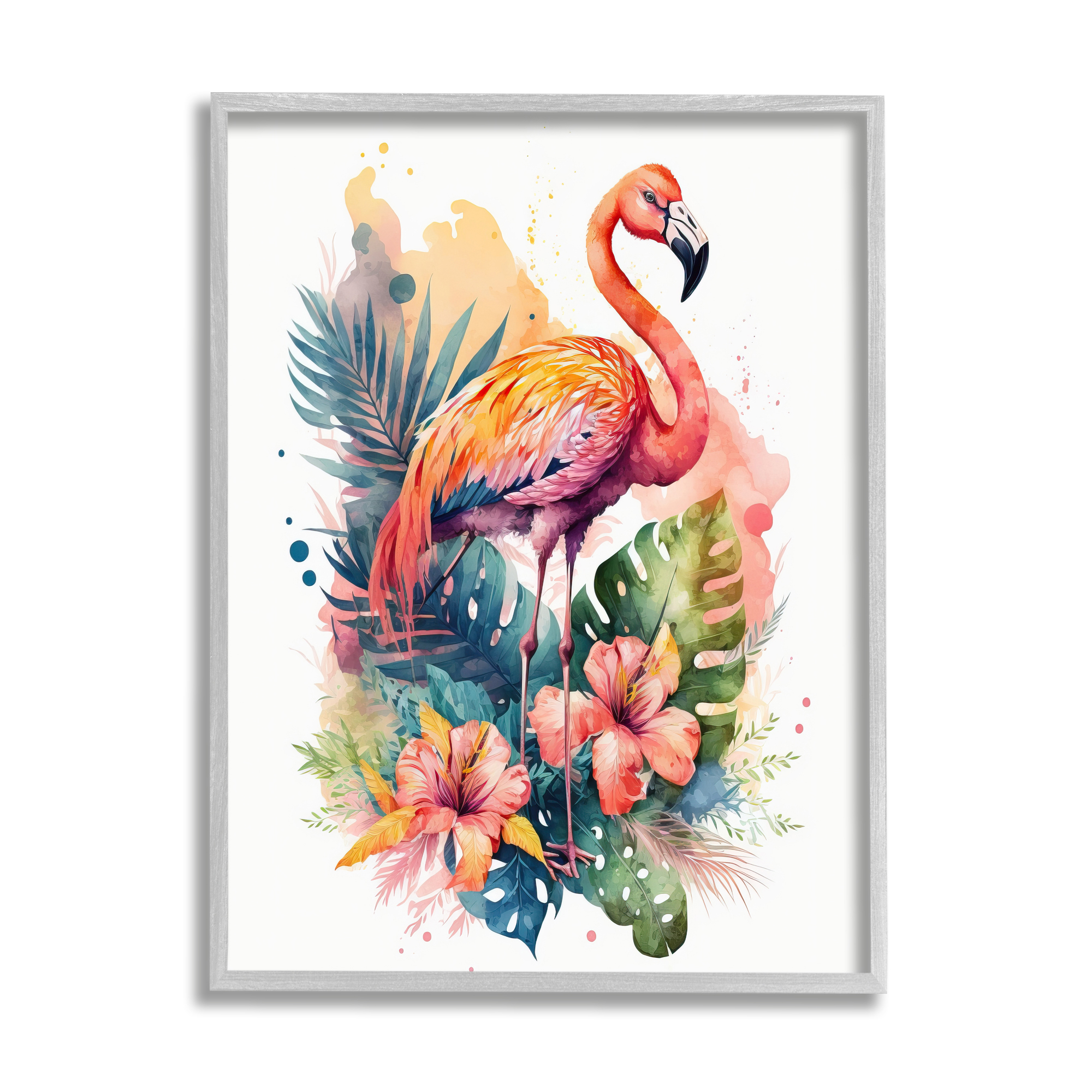 Stupell Industries Modern Tropical Flamingo Animals & Insects Painting Gray Framed Art Print Wall Art, 16 x 20