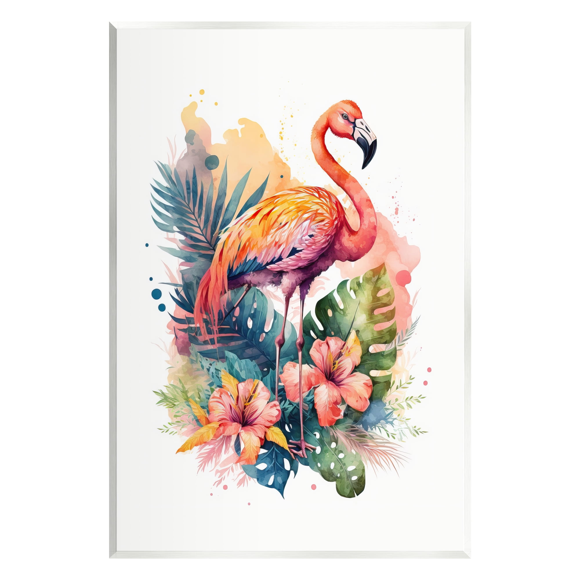 Modern Tropical Flamingo Wall Art with White Frame, 10" x 15"