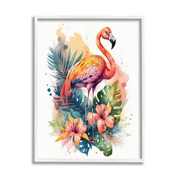 Stupell Industries Modern Tropical Flamingo Animals & Insects Painting White Framed Art Print Wall Art, 11 x 14