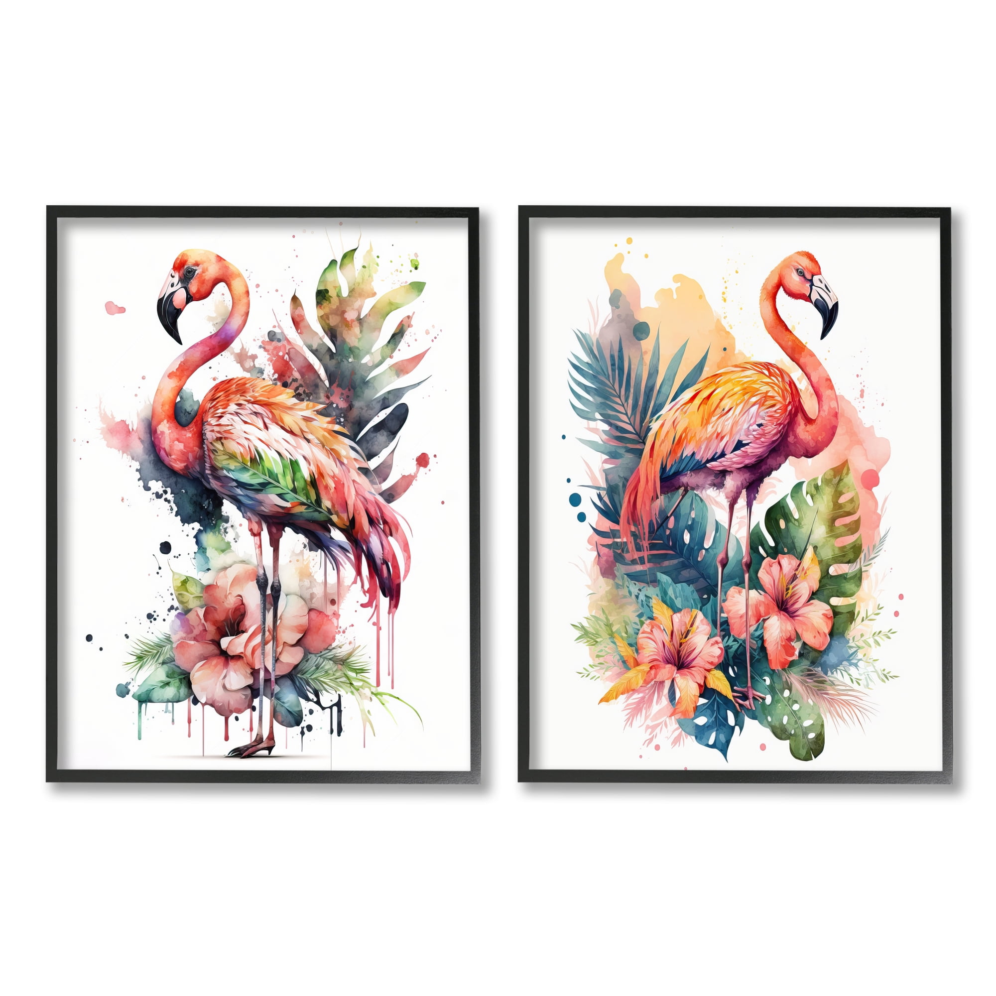 Stupell Industries Modern Tropical Flamingos Animals & Insects Painting Black Framed Art Print Wall Art, 16 x 20