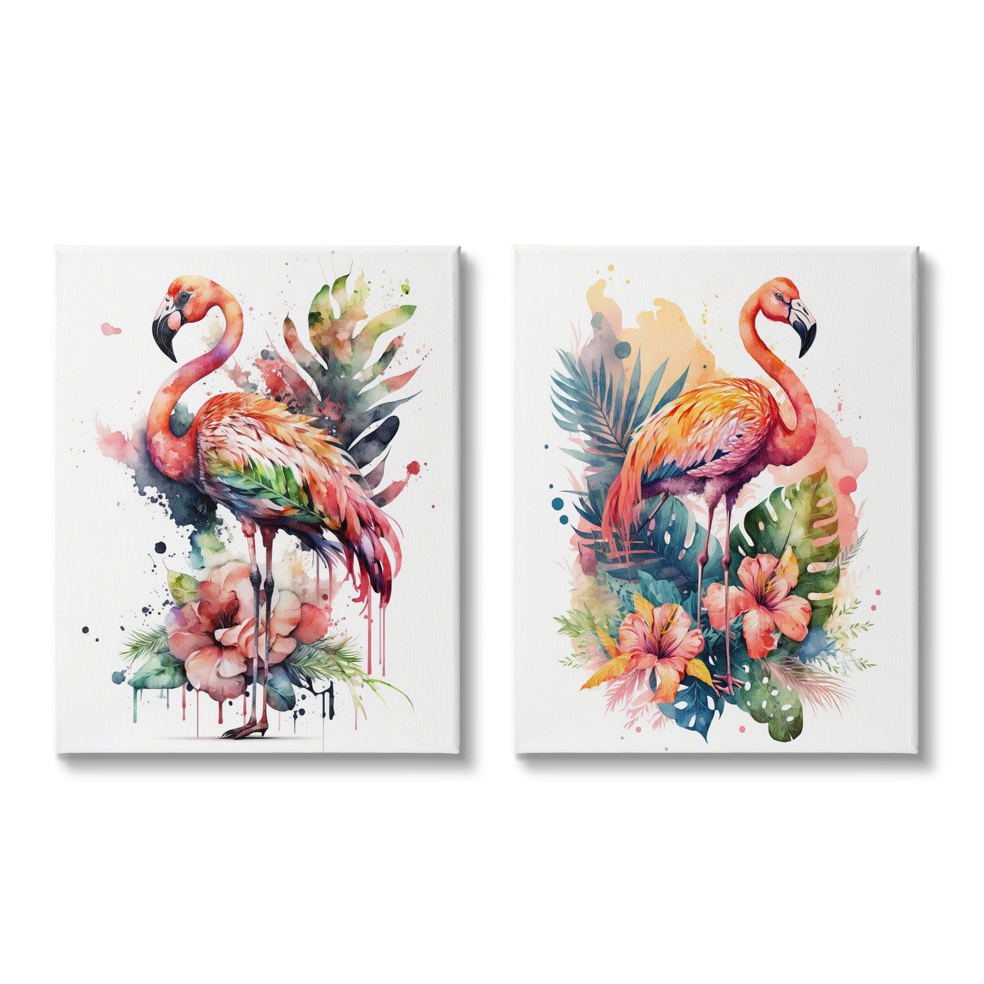Tropical Flamingos Multicolor Canvas Wall Art Set, 16 x 20