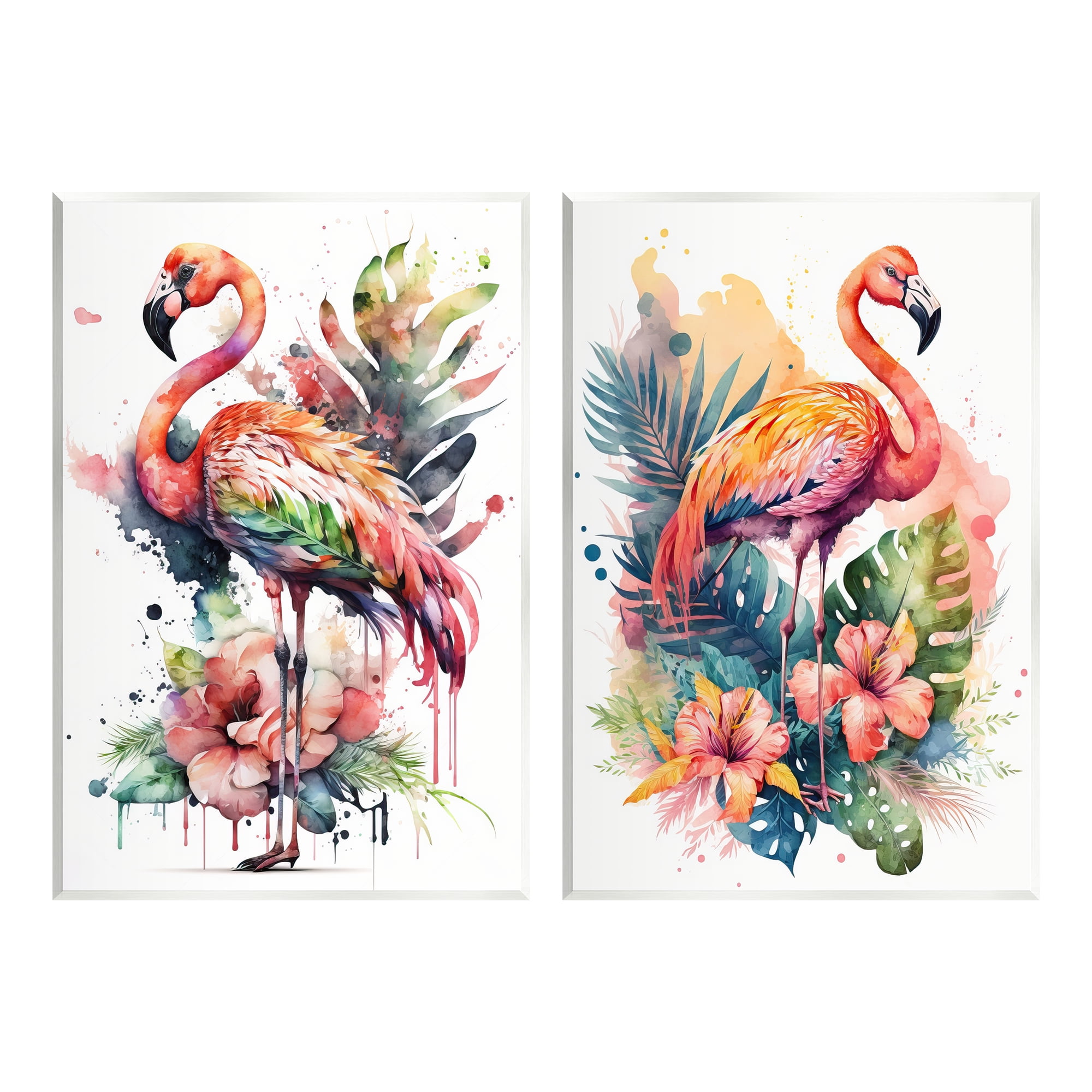 Modern Tropical Flamingos Wall Art Set in Vibrant Colors on MDF Wood