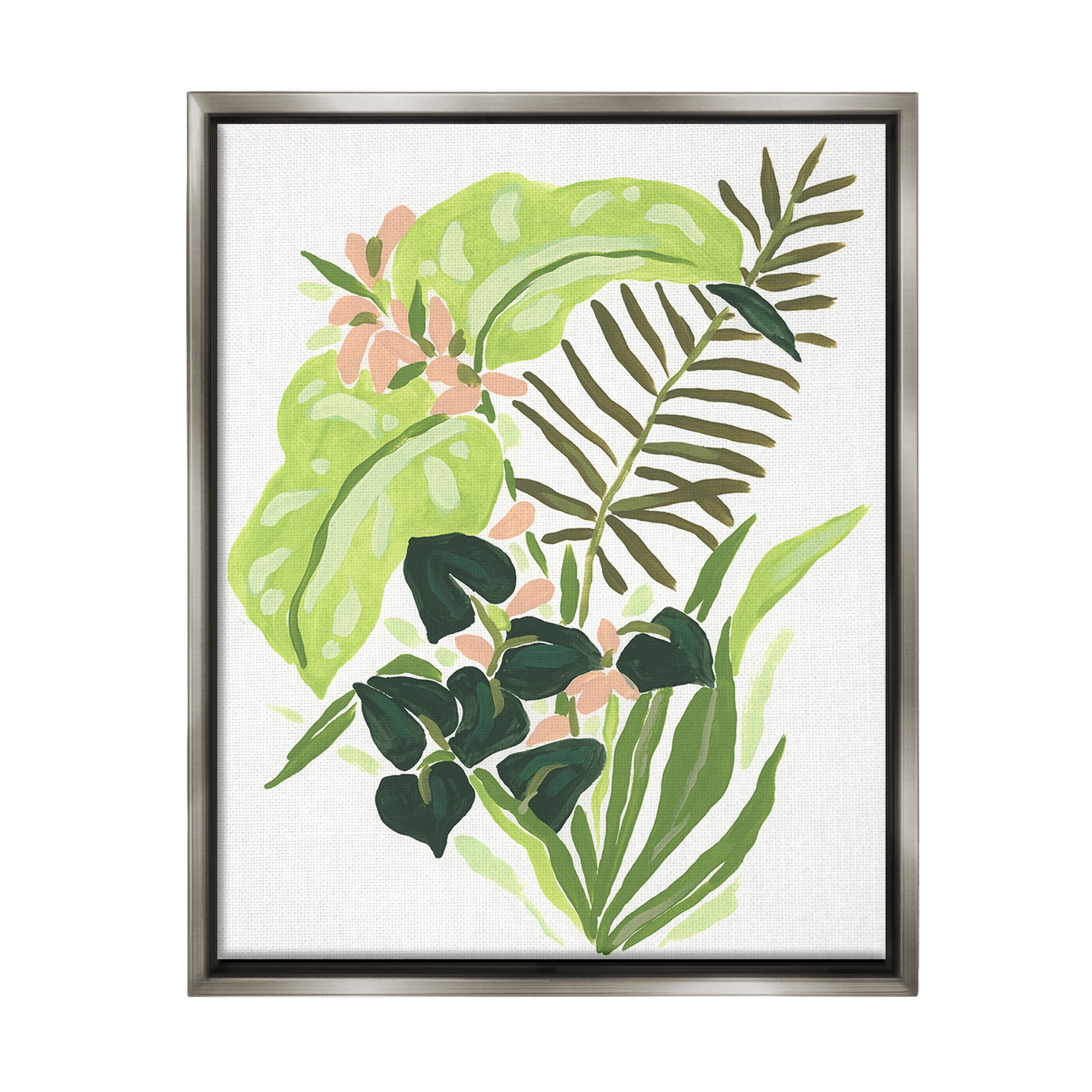 Stupell Industries Modern Tropical Herbs Botanical & Floral Painting Gray Floater Framed Canvas Art Print Wall Art, 17 x 21