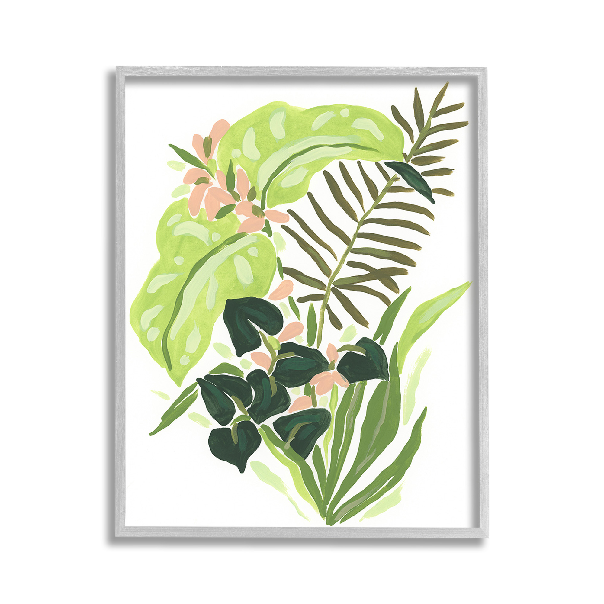 Stupell Industries Modern Tropical Herbs Botanical & Floral Painting Gray Framed Art Print Wall Art, 11 x 14