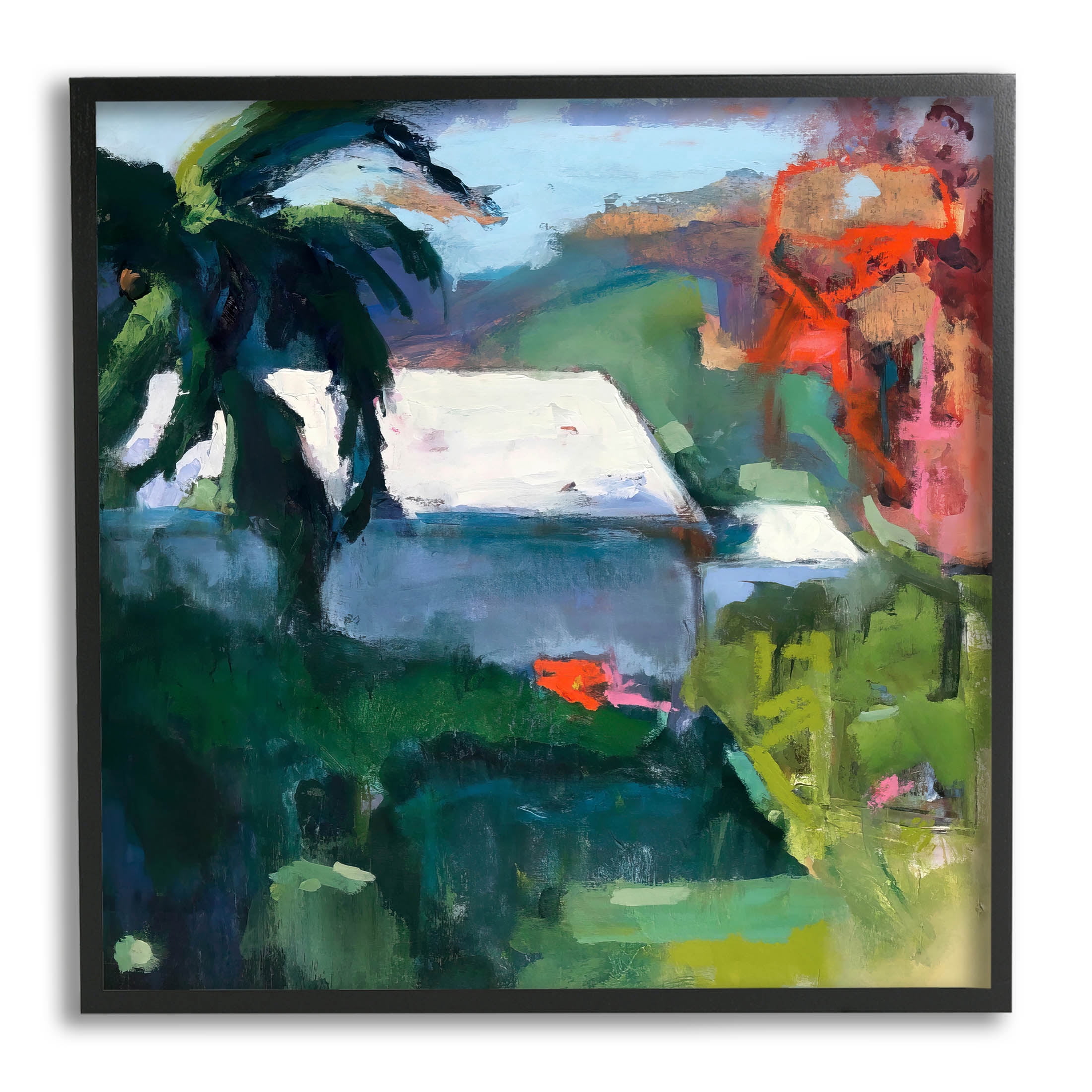 Stupell Industries Modern Tropical House Scenery Painting Black Framed Art Print Wall Art, Design by Page Pearson Railsback