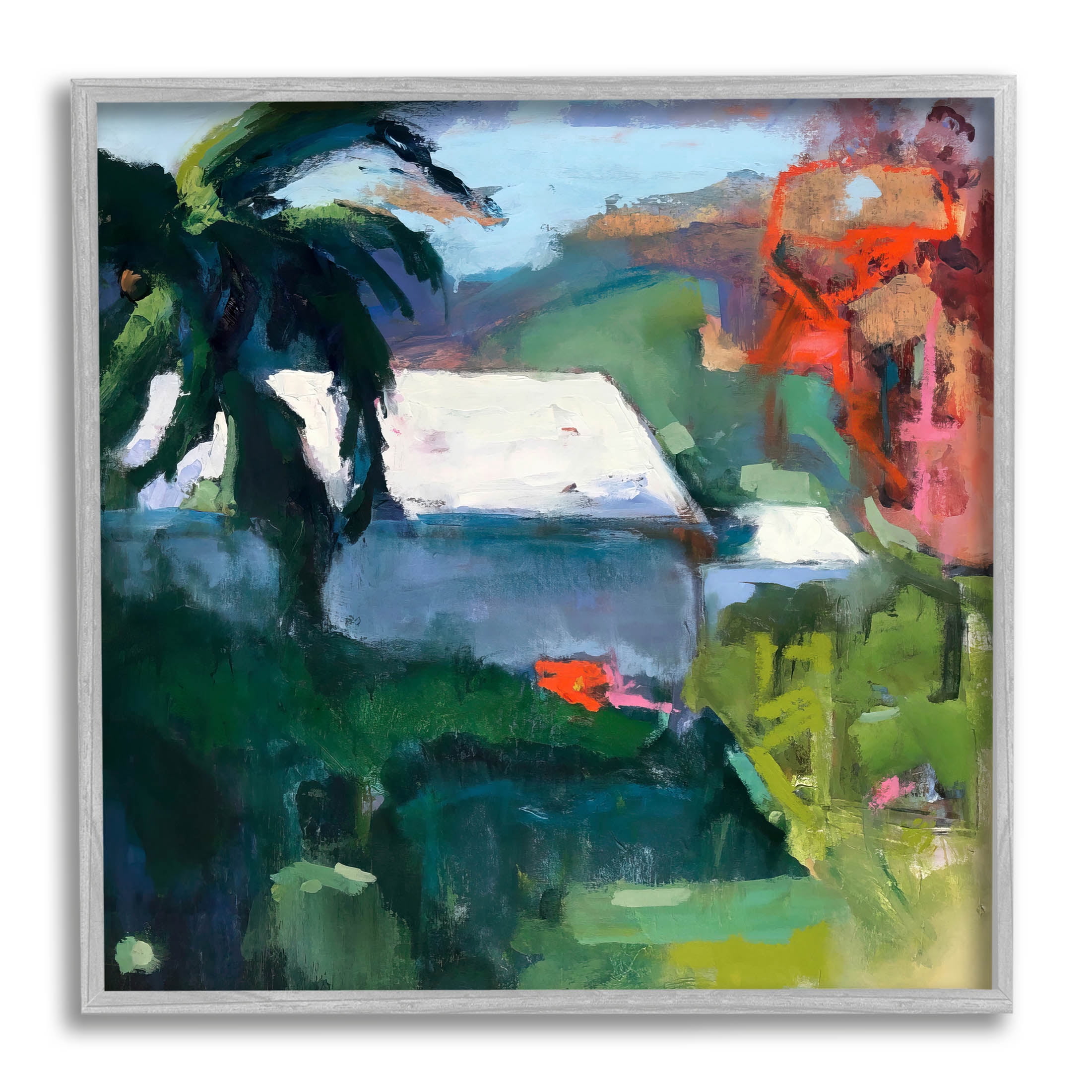 Stupell Industries Modern Tropical House Scenery Painting Gray Framed Art Print Wall Art, Design by Page Pearson Railsback