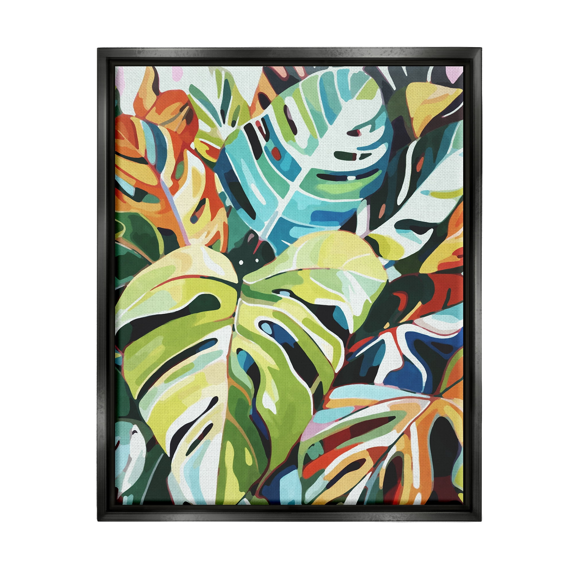 Stupell Industries Modern Tropical Palms Botanical & Floral Painting Black Floater Framed Canvas Art Print Wall Art, 17 x 21