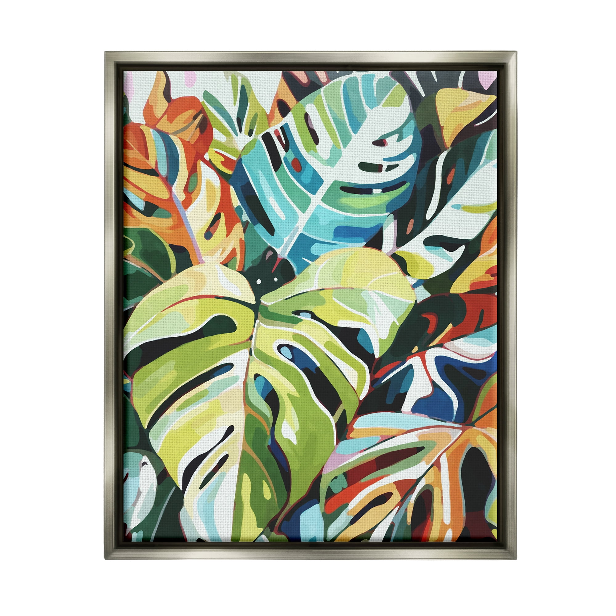 Stupell Industries Modern Tropical Palms Botanical & Floral Painting Gray Floater Framed Canvas Art Print Wall Art, 17 x 21