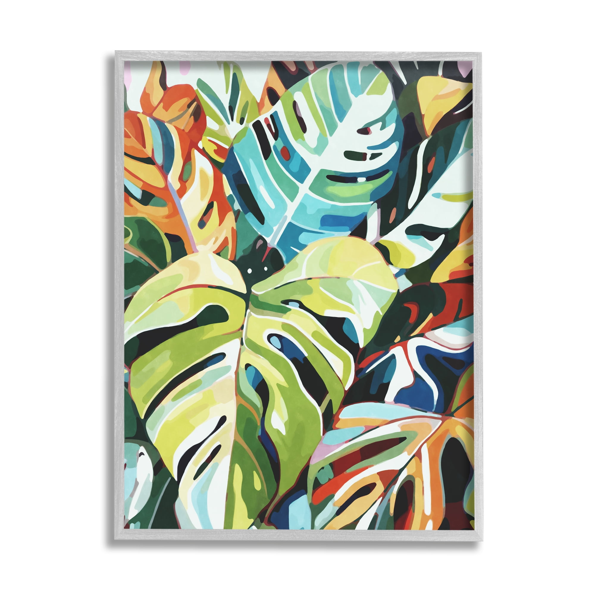 Stupell Industries Modern Tropical Palms Botanical & Floral Painting Gray Framed Art Print Wall Art, 16 x 20