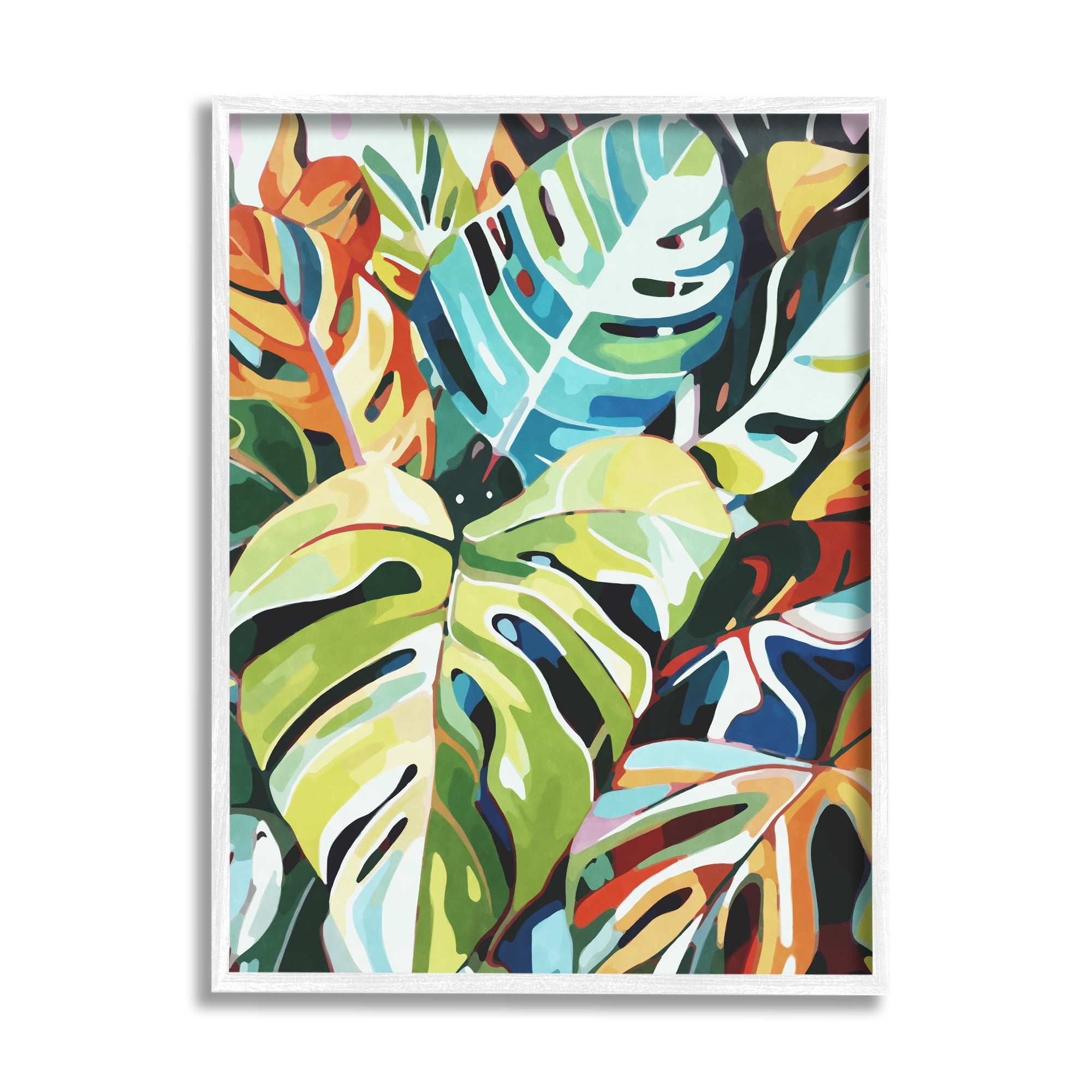 Colorful Abstract Tropical Leaves Canvas Print with White Frame