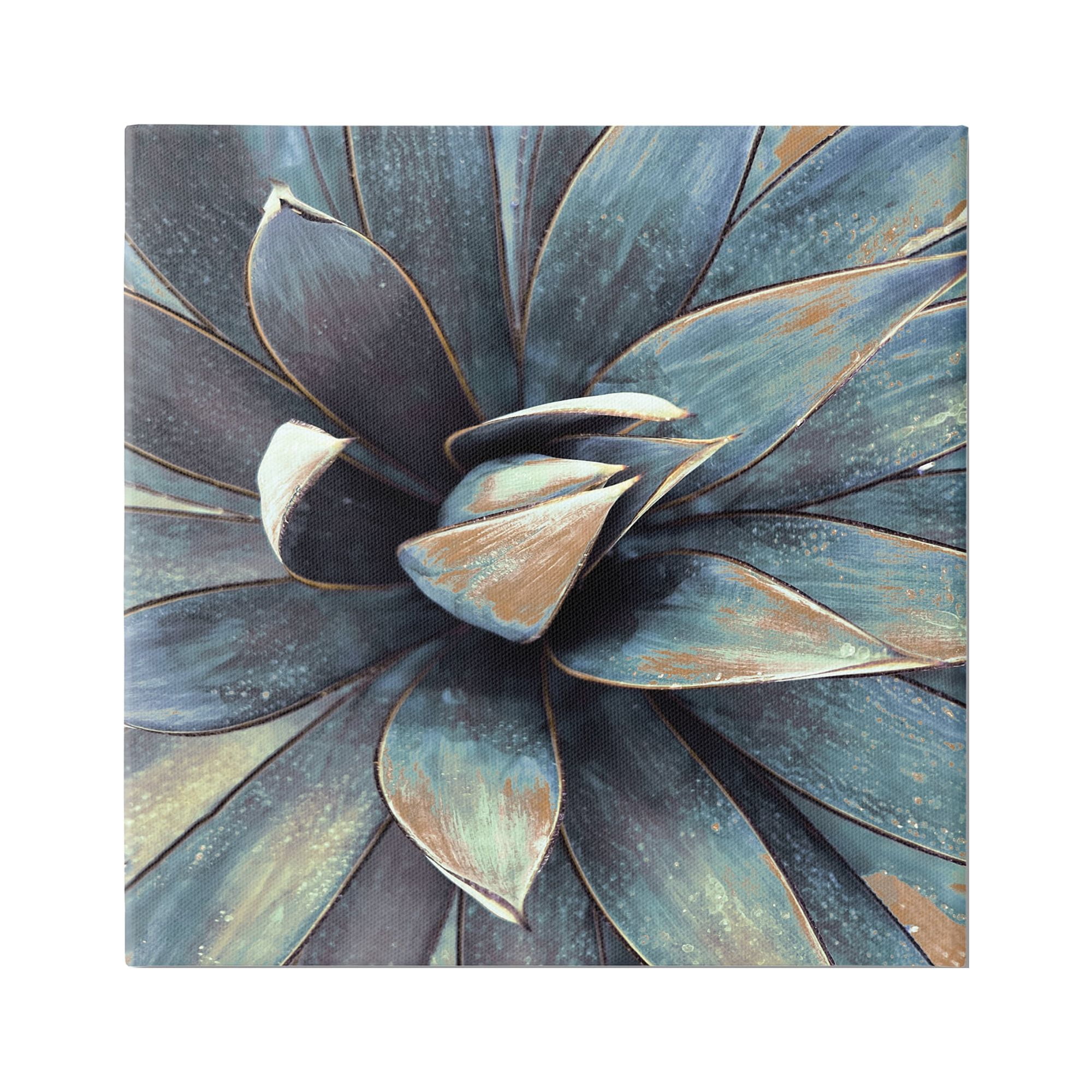 Modern Tropical Petals Abstract Canvas Art in Blue and Brown