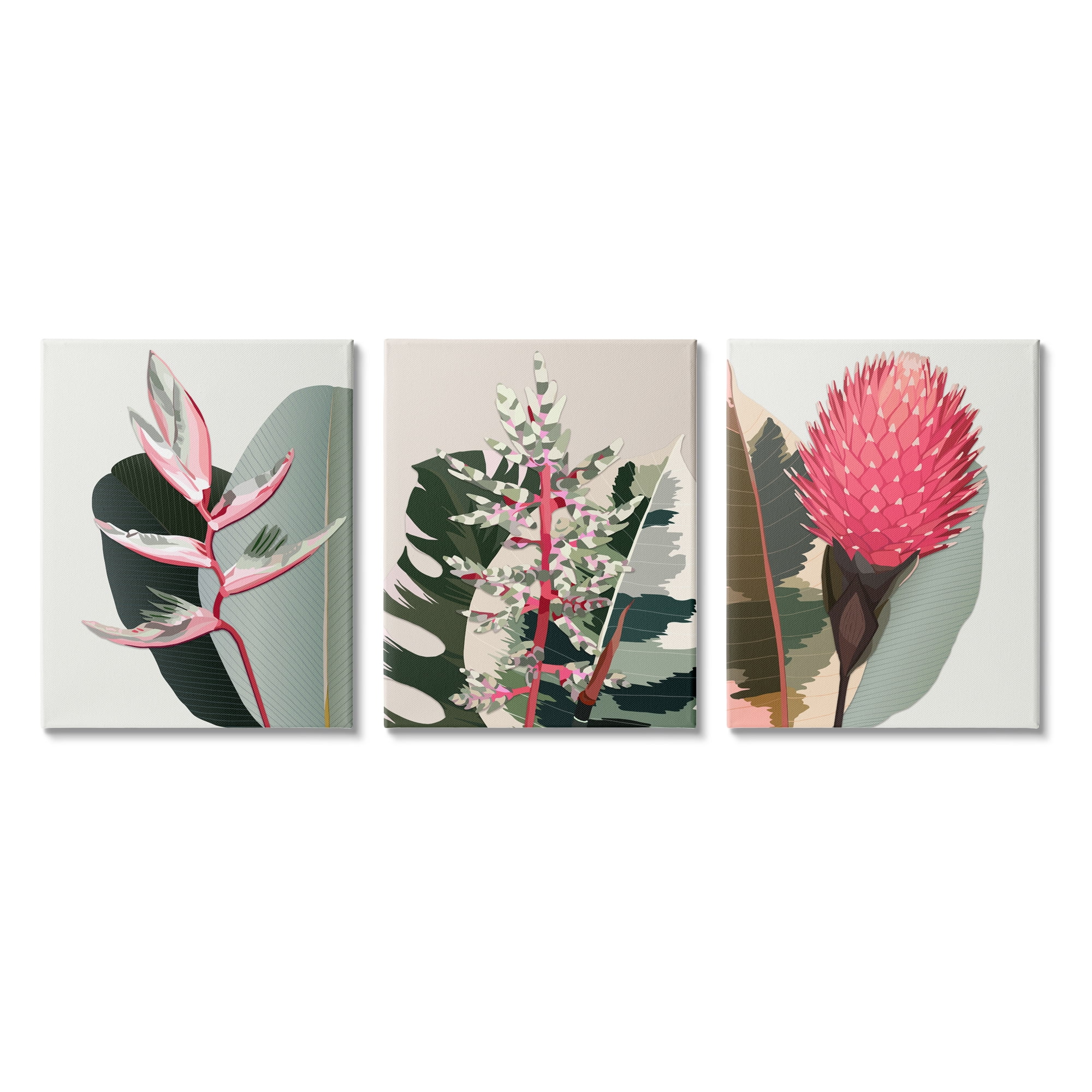 Stupell Industries Modern Tropical Plants Botanical & Floral Painting Gallery Wrapped Canvas Print Wall Art, 24 x 30, Set of 3