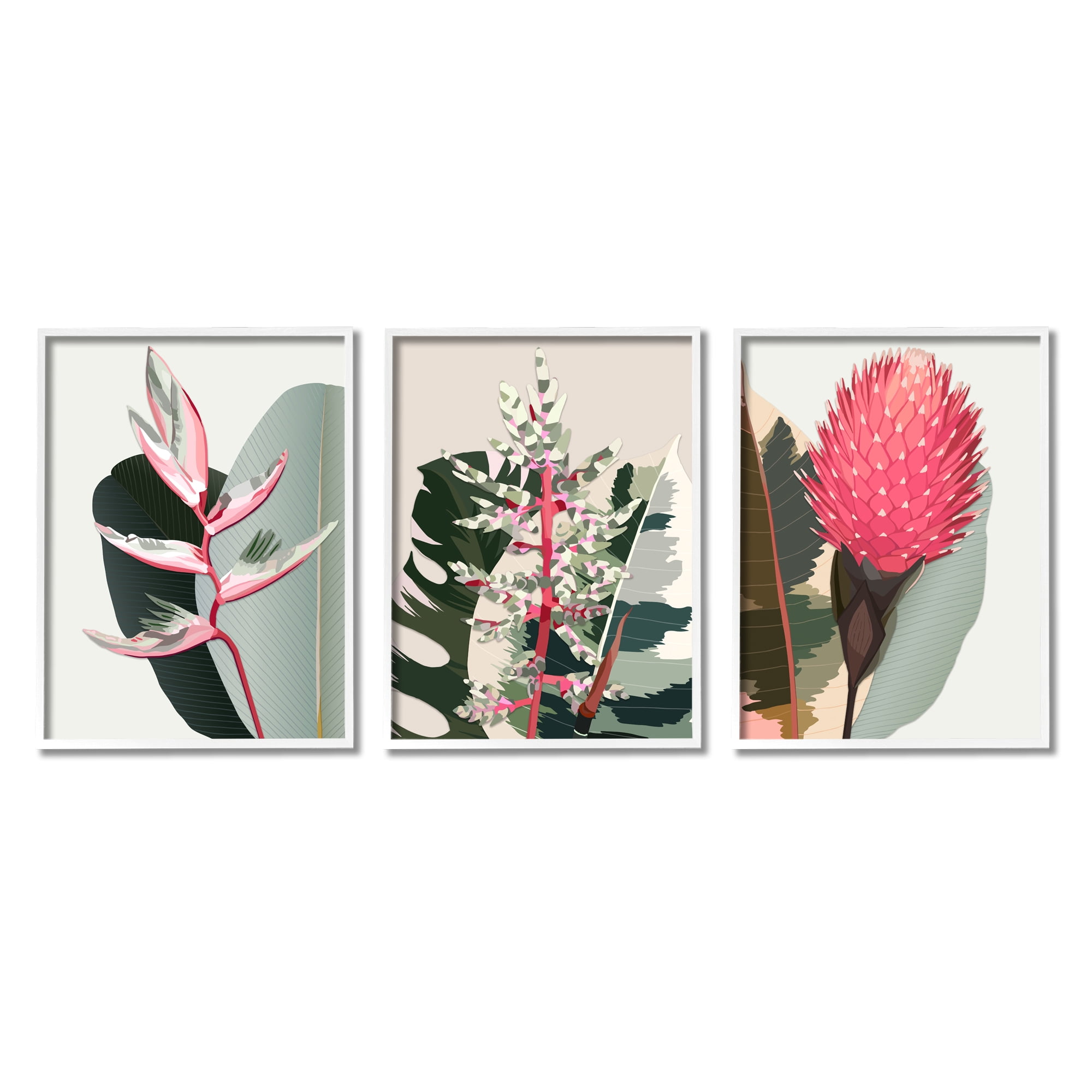 Stupell Industries Modern Tropical Plants Botanical & Floral Painting White Framed Art Print Wall Art, 16 x 20, Set of 3