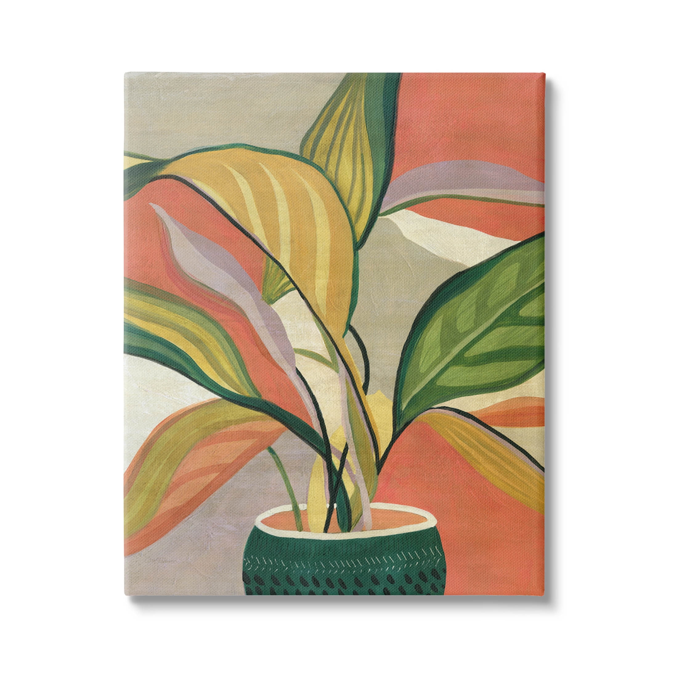 Modern Tropical Potted Plant Canvas Wall Art in Vibrant Colors