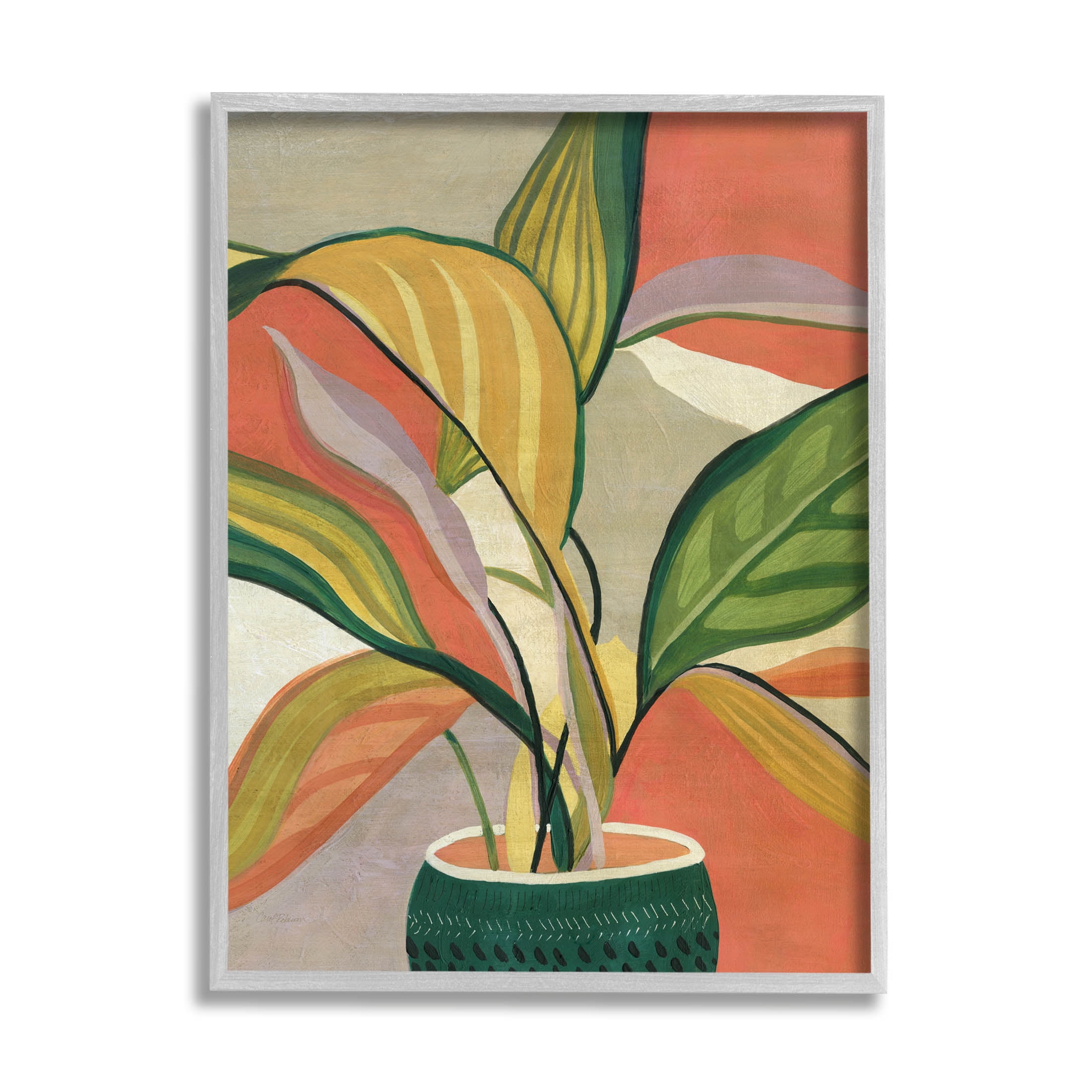 Stupell Industries Modern Tropical Potted Plant Painting Gray Framed Art Print Wall Art, Design by Carol Robinson