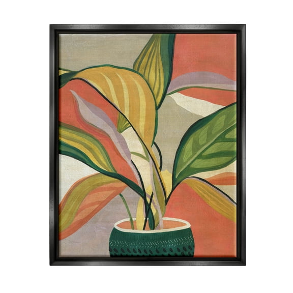 Stupell Industries Modern Tropical Potted Plant Painting Jet Black Floating Framed Canvas Print Wall Art, Design by Carol Robinson