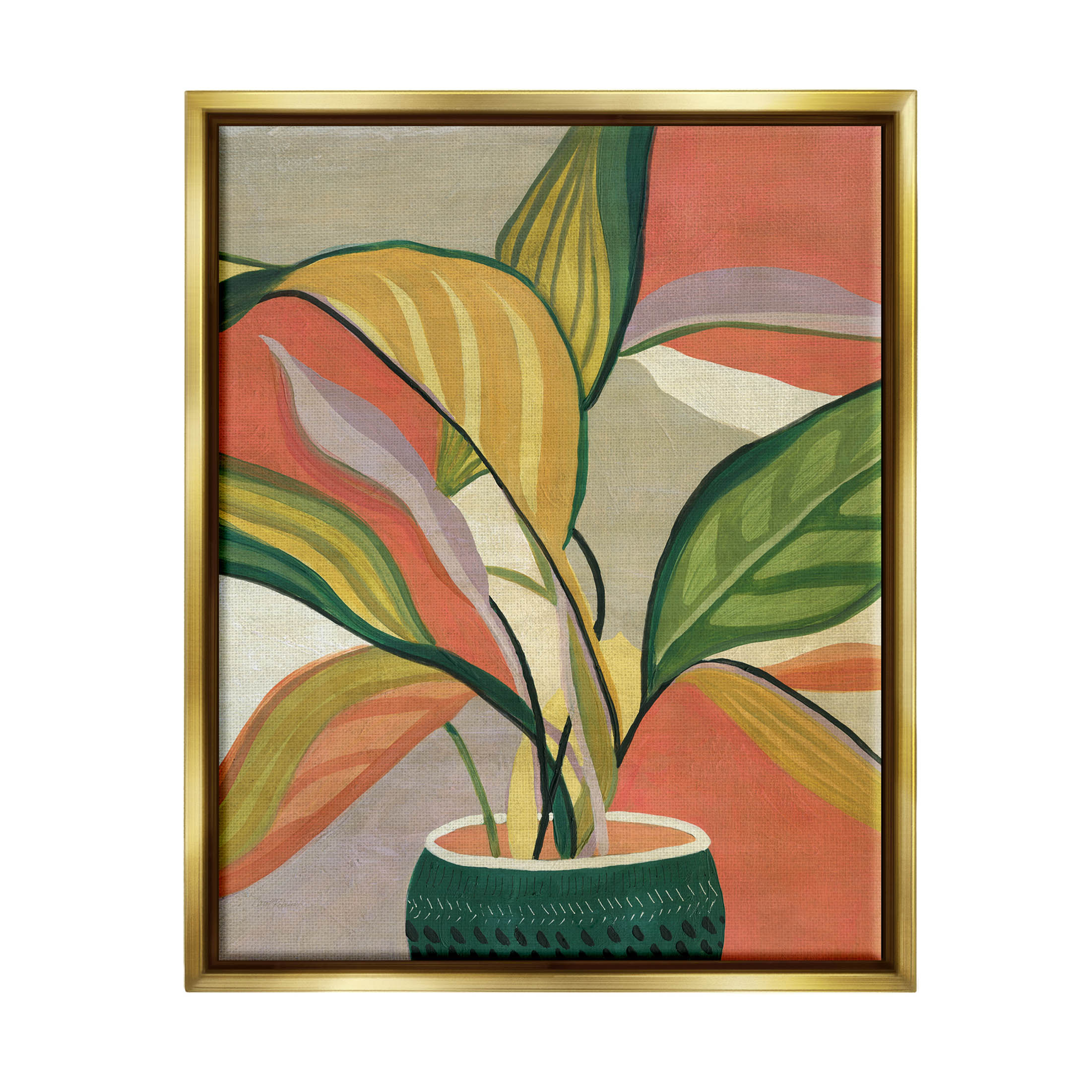 Stupell Industries Modern Tropical Potted Plant Painting Metallic Gold Floating Framed Canvas Print Wall Art, Design by Carol Robinson