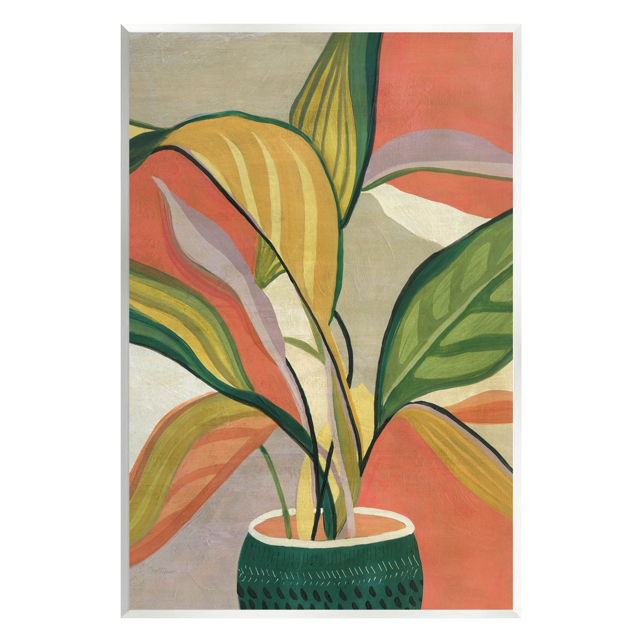 Modern Tropical Potted Plant Canvas Art in Green and Orange