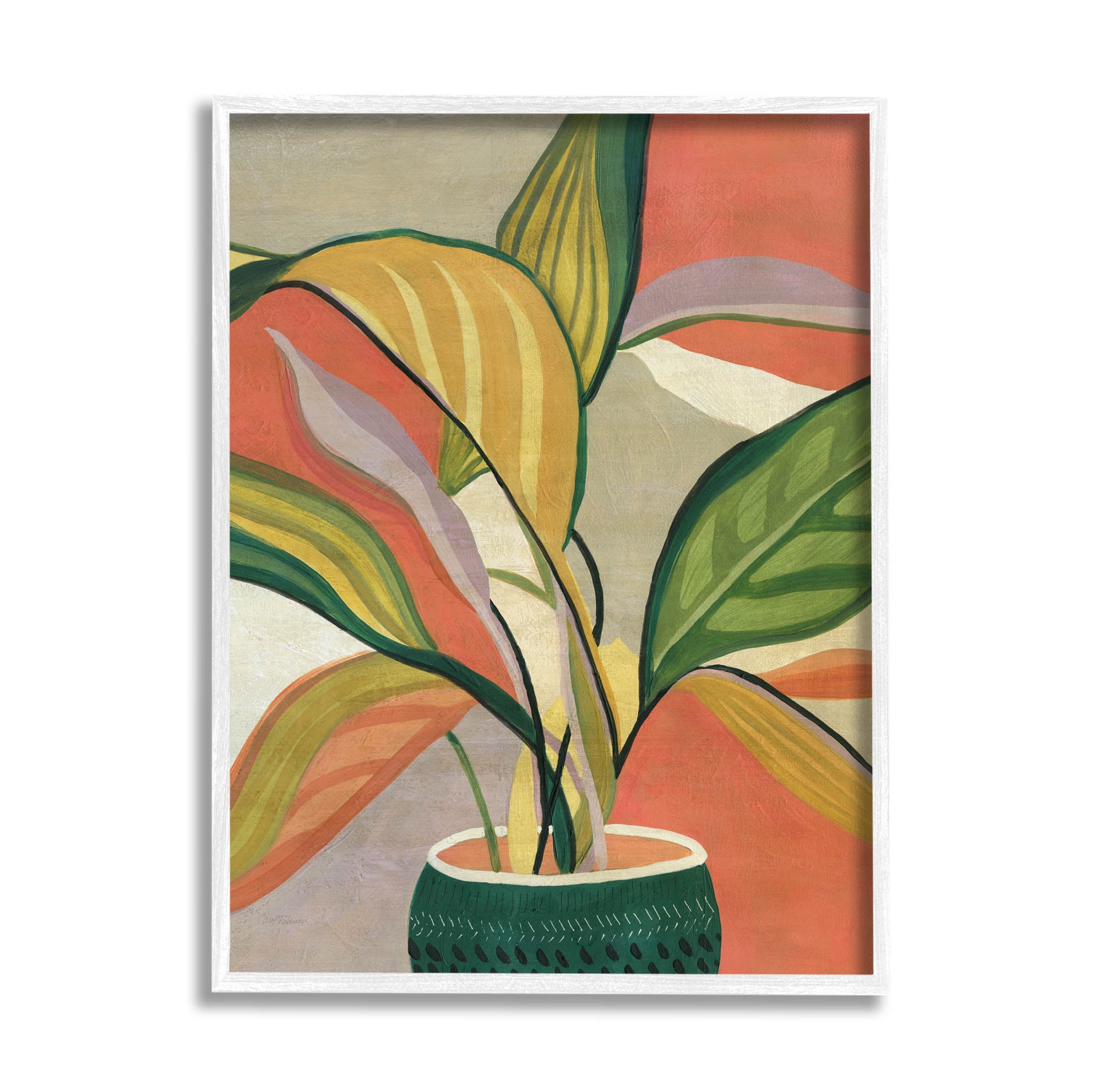 Stupell Industries Modern Tropical Potted Plant Painting White Framed Art Print Wall Art, Design by Carol Robinson