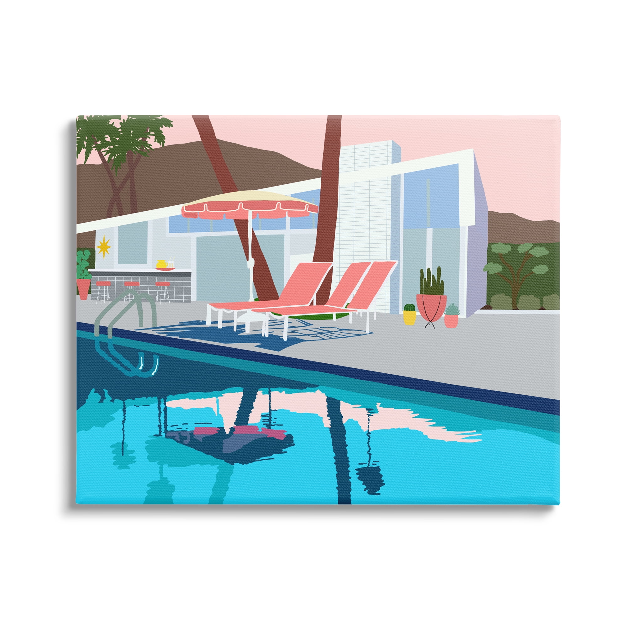 Stupell Industries Modern Tropical Vacation Home Poolside Lounge Chairs Canvas Wall Art, 40 x 30, Design by Jen Bucheli