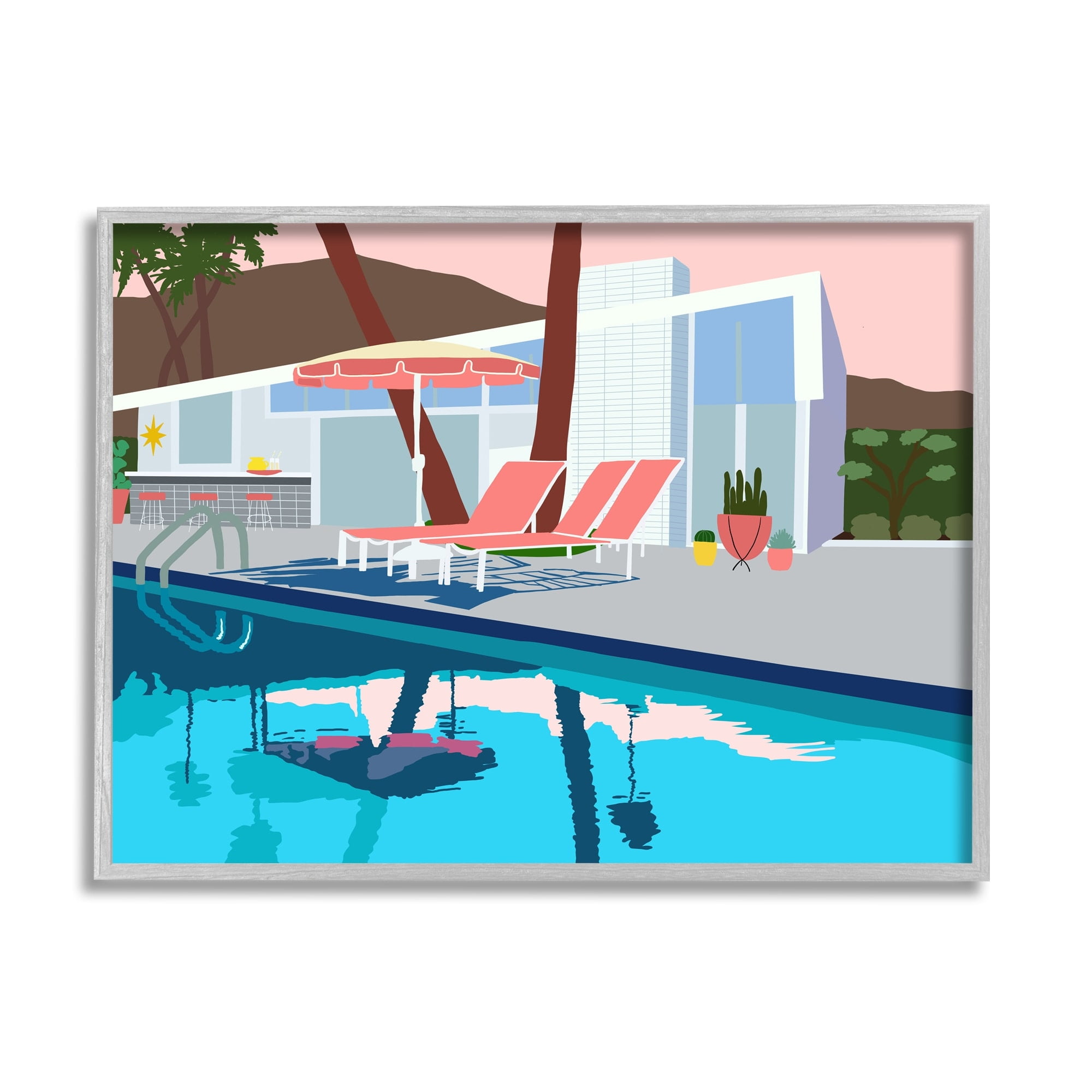 Stupell Industries Modern Tropical Vacation Home Poolside Lounge Chairs Framed Wall Art, 20 x 16, Design by Jen Bucheli
