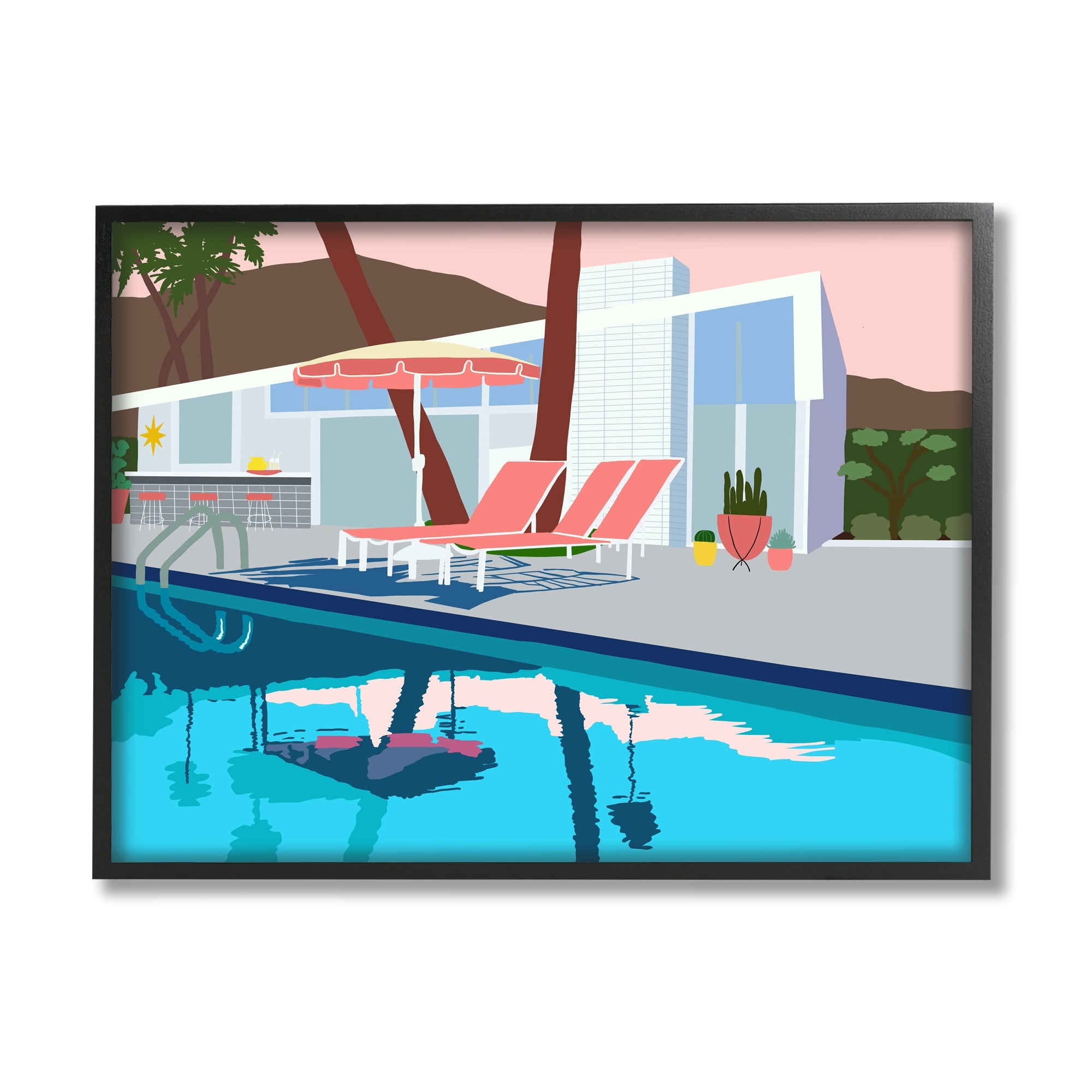 Stupell Industries Modern Tropical Vacation Home Poolside Lounge Chairs Framed Wall Art, 30 x 24, Design by Jen Bucheli